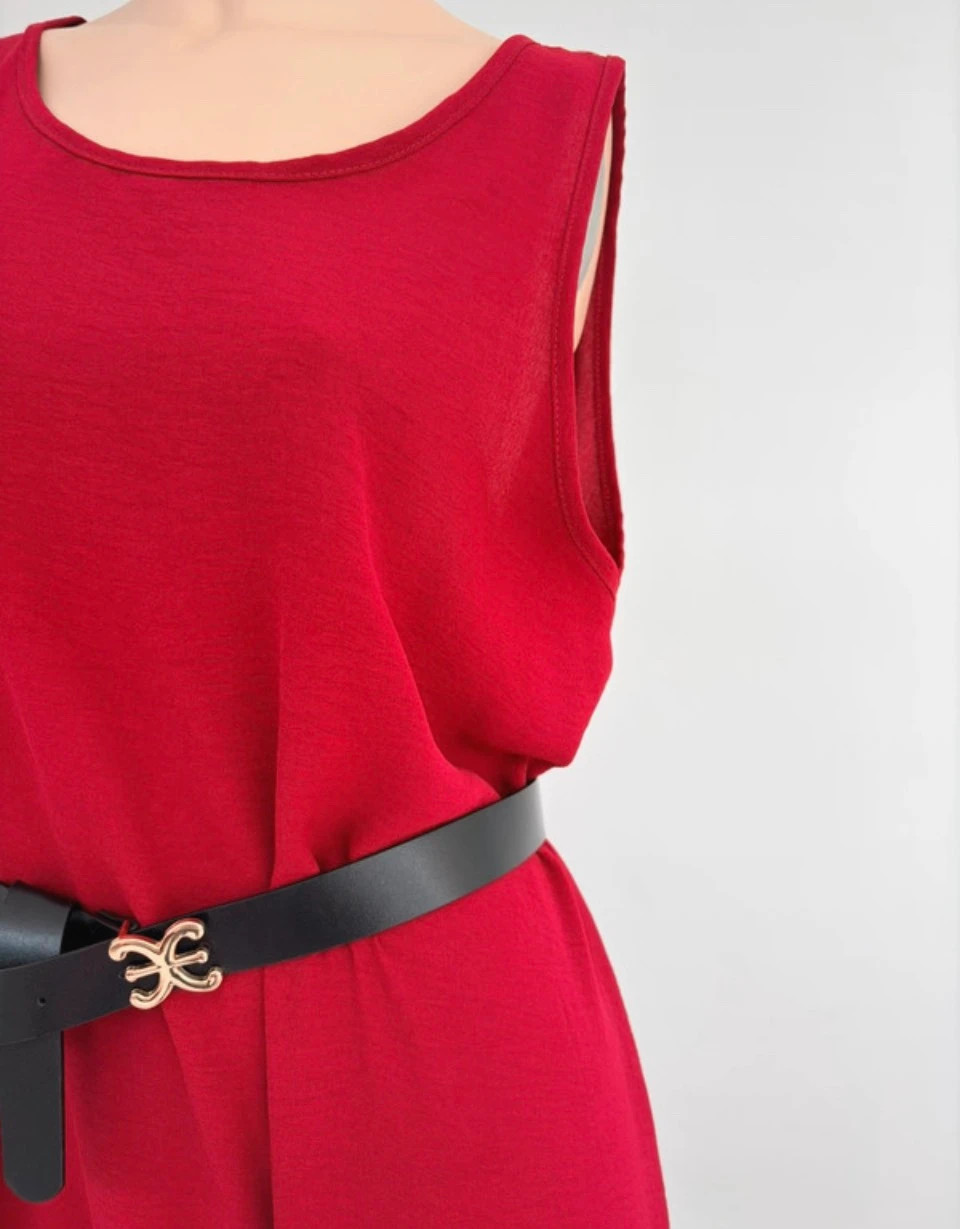 Red sleeveless maxi dress with ruffle hem casual summer knit long elegant dress bohemian style🌺 – Vintage Dressing – taille Taille unique 4