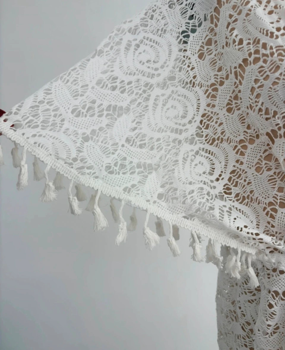 Sogno D Oro White Lace Beach Kaftan Dress Long Summer Cover Up Kimono Cardigan Tassel Size L🌺 – Sogno D'oro – taille L / 40 / 12 3