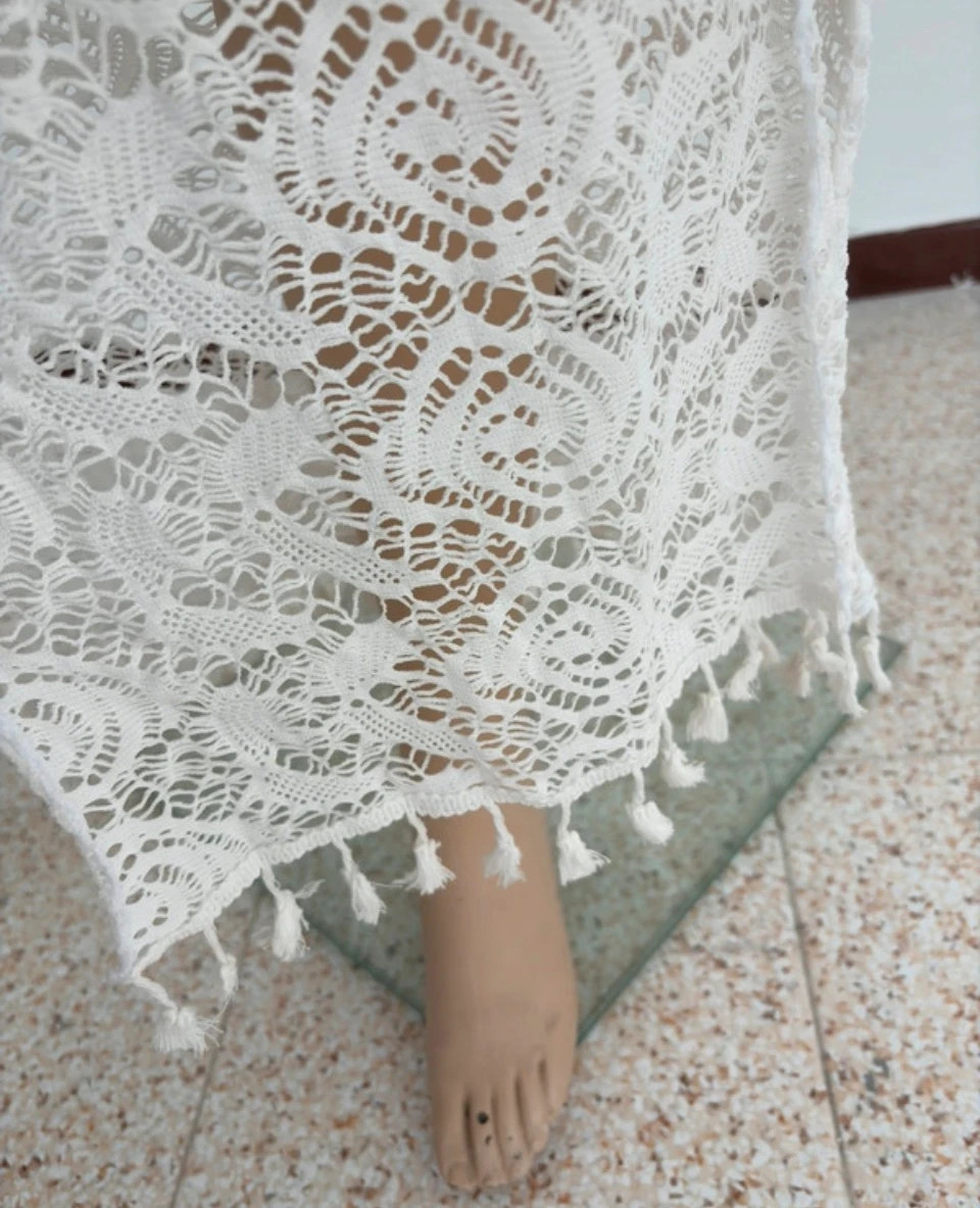 Sogno D Oro White Lace Beach Kaftan Dress Long Summer Cover Up Kimono Cardigan Tassel Size L🌺 – Sogno D'oro – taille L / 40 / 12 4