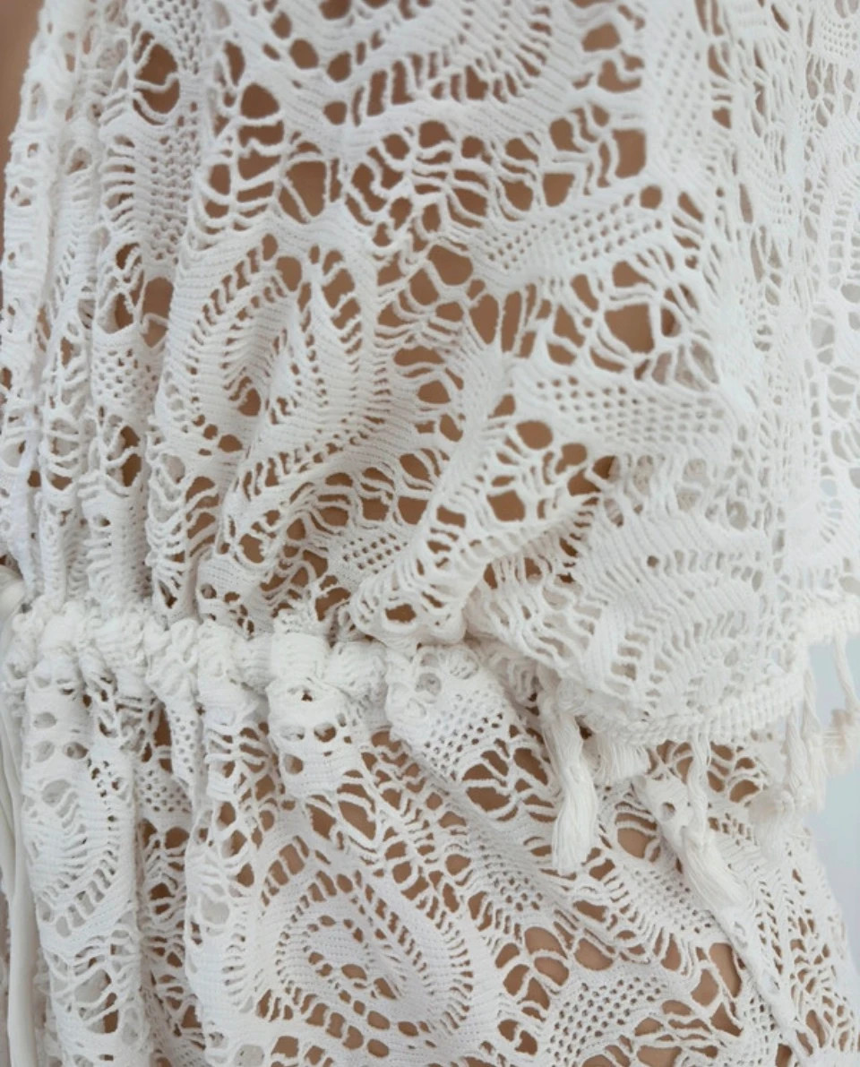 Sogno D Oro White Lace Beach Kaftan Dress Long Summer Cover Up Kimono Cardigan Tassel Size L🌺 – Sogno D'oro – taille L / 40 / 12 5