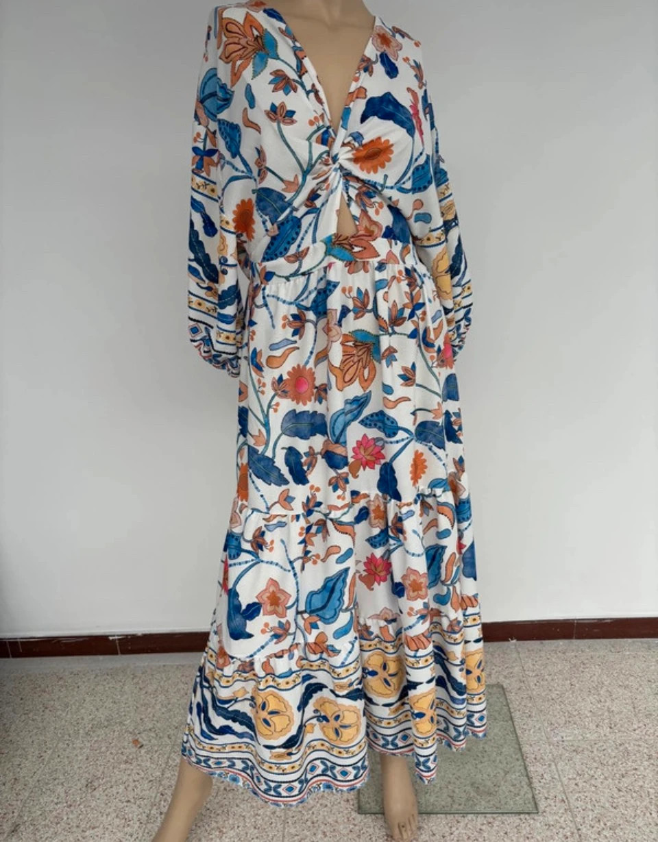 Boho Floral Maxi Dress Long Sleeve Summer Beach Party Casual Colorful Printed Long Dress🌺 – Vintage Dressing – taille Taille unique 2