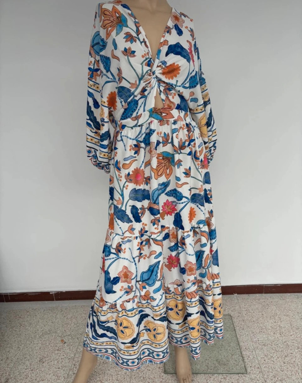 Boho Floral Maxi Dress Long Sleeve Summer Beach Party Casual Colorful Printed Long Dress🌺 – Vintage Dressing – taille Taille unique