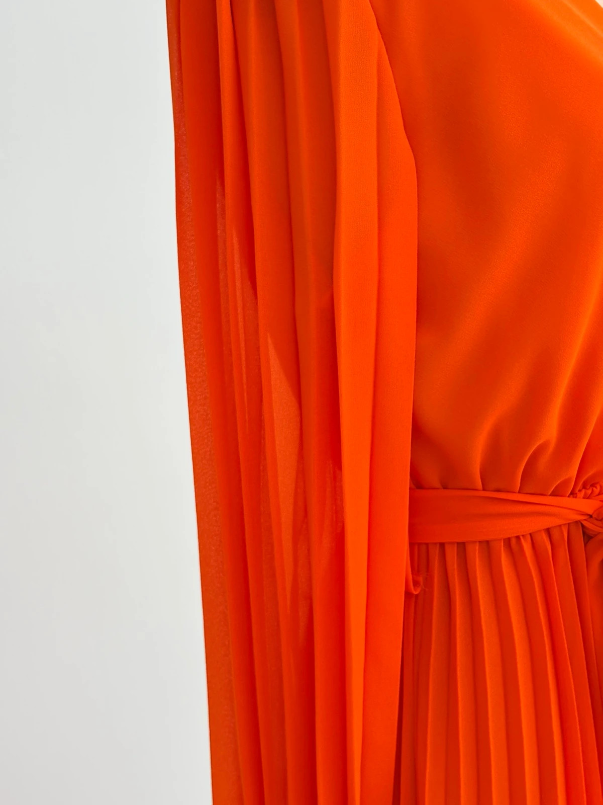 Elegant Orange Pleated Maxi Dress Long Sleeve Wrap V Neck Wedding Guest Party Evening Dress M🌺 – Vintage Dressing – taille M / 38 / 10 5