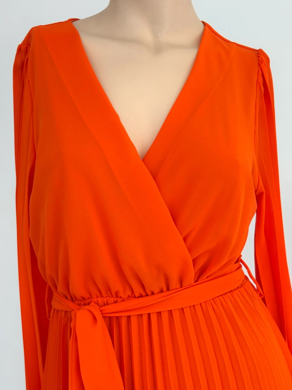 Elegant Orange Pleated Maxi Dress Long Sleeve Wrap V Neck Wedding Guest Party Evening Dress M🌺 – Vintage Dressing – taille M / 38 / 10 4