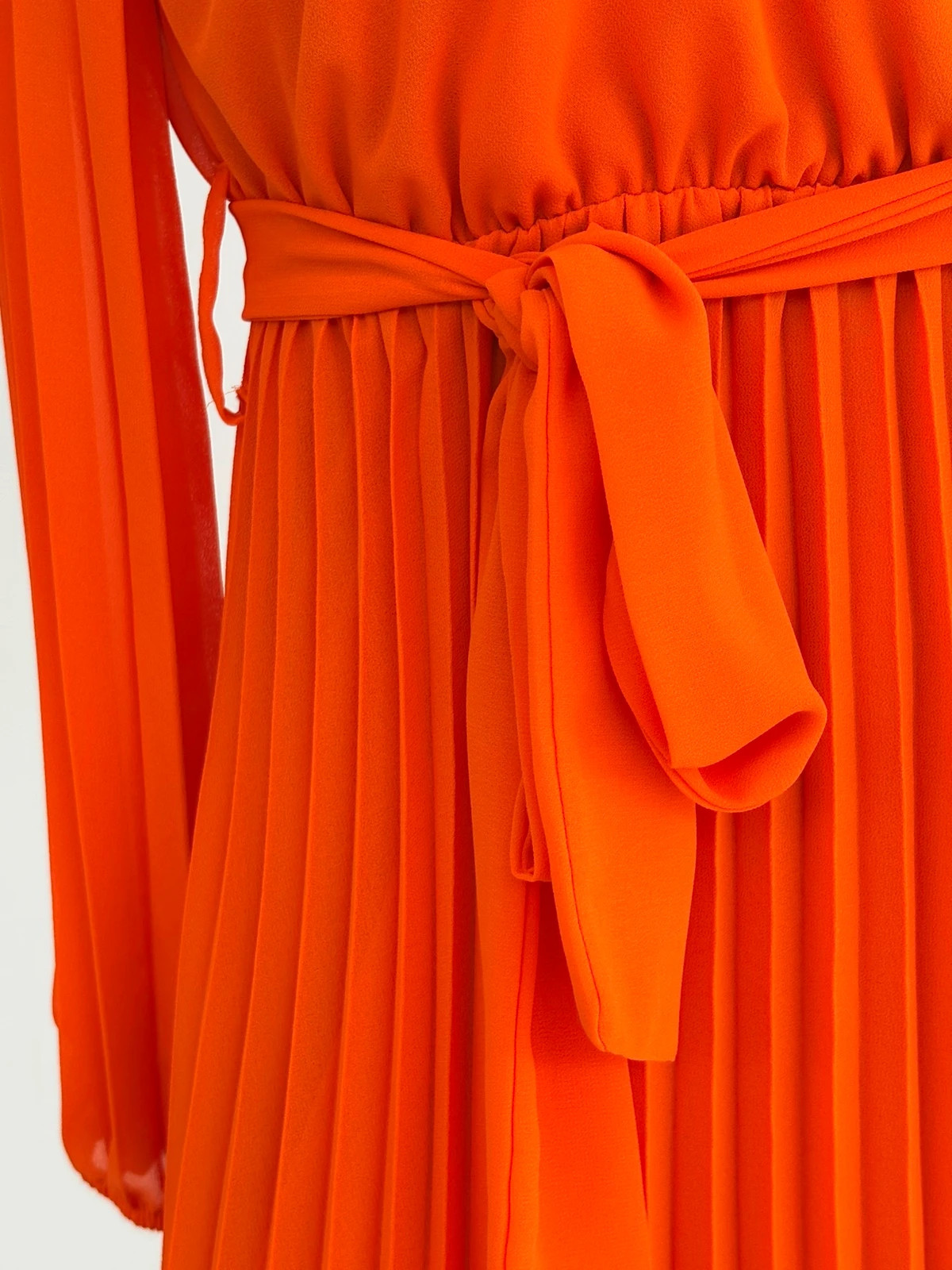Elegant Orange Pleated Maxi Dress Long Sleeve Wrap V Neck Wedding Guest Party Evening Dress M🌺 – Vintage Dressing – taille M / 38 / 10 2