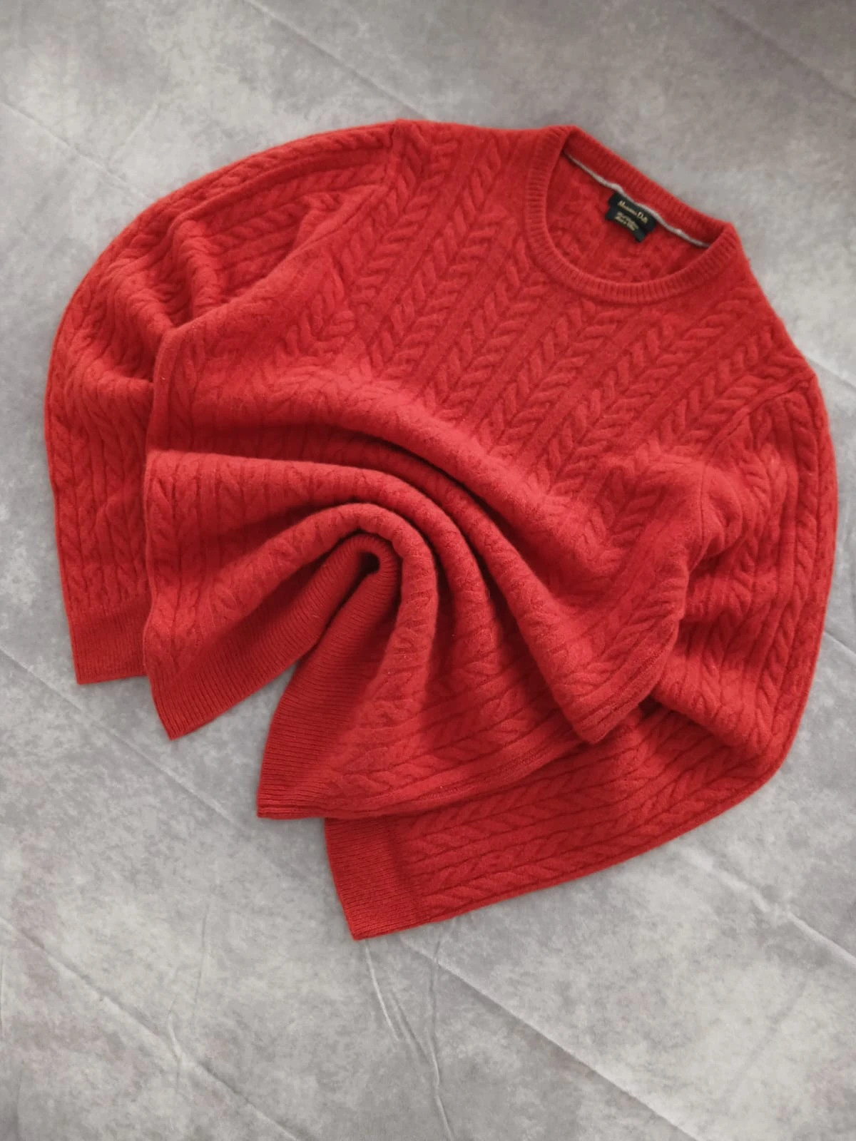 Massimo Dutti Red Cable Knit Wool Cashmere Sweater Crewneck Winter Pullover Jumper Men🌺 – Massimo Dutti – taille M 2