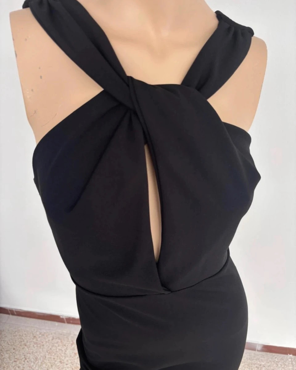 Black Cross Halter Neck Midi Dress Elegant Cut Out Front Cocktail Party Evening Dress Chic🌺 – Vintage Dressing – taille Taille unique 3