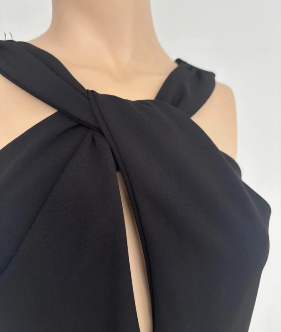 Black Cross Halter Neck Midi Dress Elegant Cut Out Front Cocktail Party Evening Dress Chic🌺 – Vintage Dressing – taille Taille unique 4