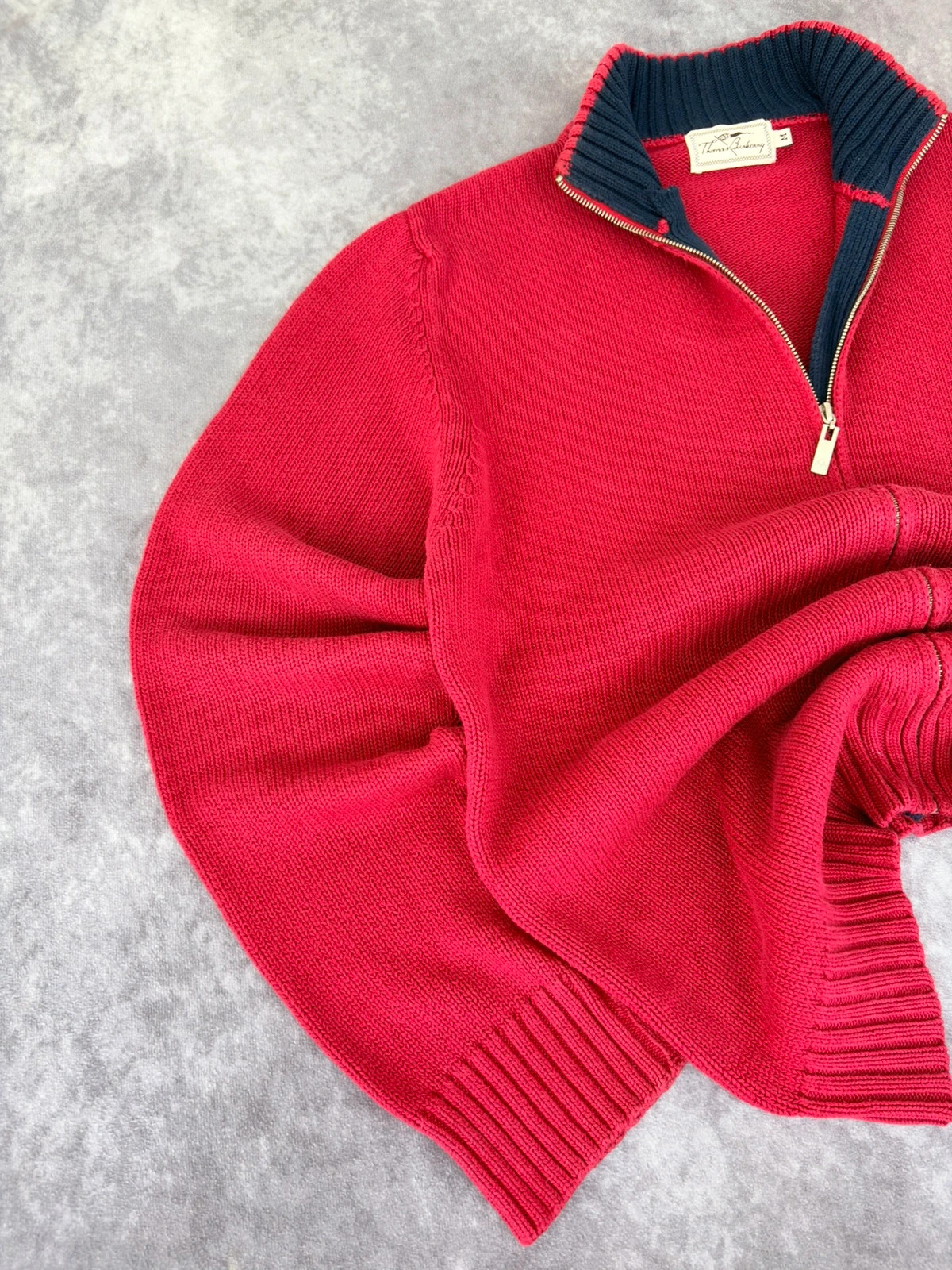 Thomas Burberry Quarter Zip Knit Sweater Red Blue Vintage Cotton Pullover Men Size M Warm Casual🌺 – Thomas Burberry – taille M 4