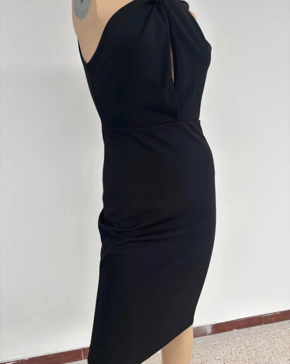 Black Cross Halter Neck Midi Dress Elegant Cut Out Front Cocktail Party Evening Dress Chic🌺 – Vintage Dressing – taille Taille unique 5
