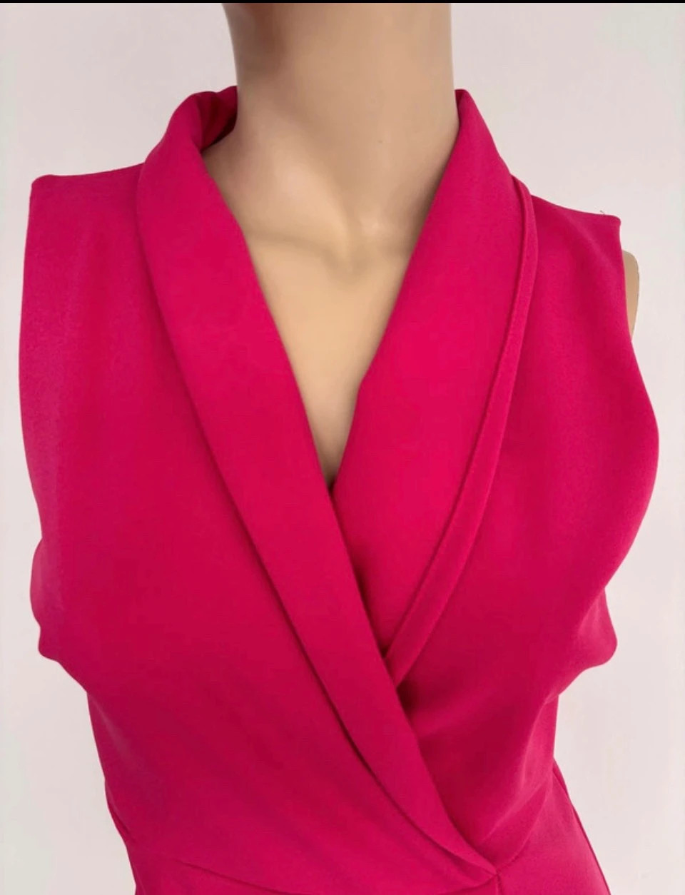 Fuchsia Pink Wrap Midi Dress Sleeveless Gold Buttons High Slit Elegant Party Wedding Women S🌺 – Vintage Dressing – taille Taille unique 5