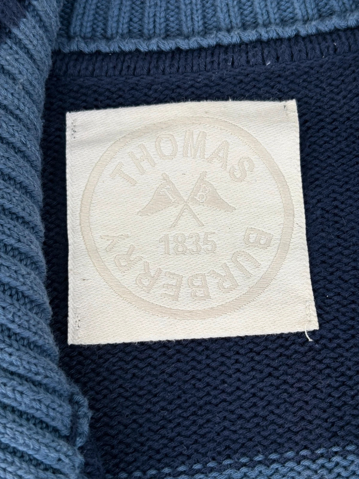 Thomas Burberry Mens Striped Knit Sweater Quarter Zip Navy Blue Light Blue Pullover Size L🌺 – Thomas Burberry – taille L 4