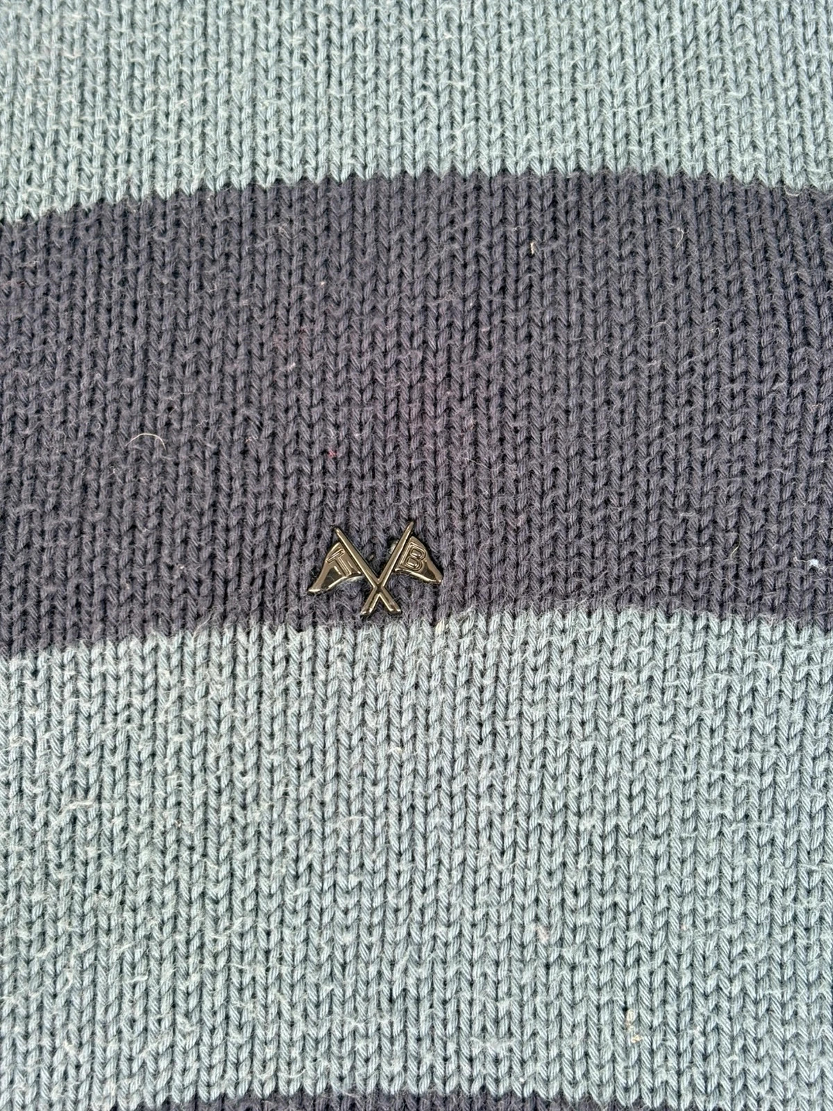 Thomas Burberry Mens Striped Knit Sweater Quarter Zip Navy Blue Light Blue Pullover Size L🌺 – Thomas Burberry – taille L 5