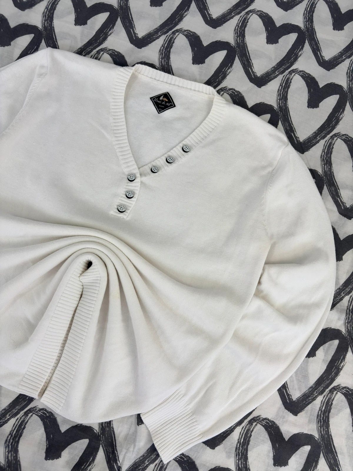 Blanc du Nil White Henley Knit Sweater V Neck Buttoned Jumper Lightweight Top Casual M L🌺 – Blanc du Nil – taille L / 40 / 12 3