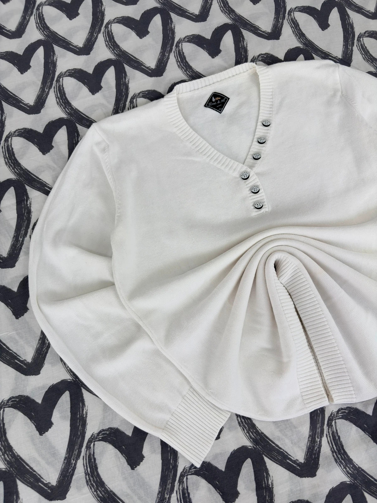 Blanc du Nil White Henley Knit Sweater V Neck Buttoned Jumper Lightweight Top Casual M L🌺 – Blanc du Nil – taille L / 40 / 12 2