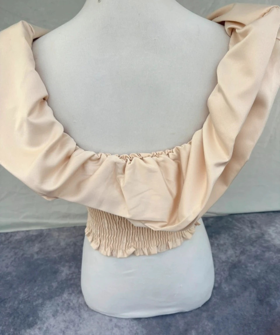 Beige Cream Corset Top Off Shoulder Ruffle Satin Blouse Elegant Party Wedding Chic Women S🌺 – Vintage Dressing – taille S / 36 / 8 4
