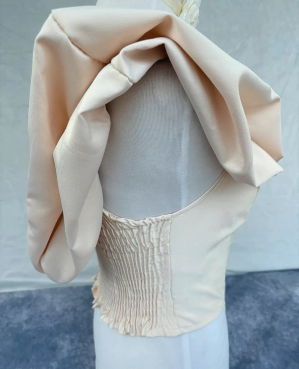 Beige Cream Corset Top Off Shoulder Ruffle Satin Blouse Elegant Party Wedding Chic Women S🌺 – Vintage Dressing – taille S / 36 / 8 3