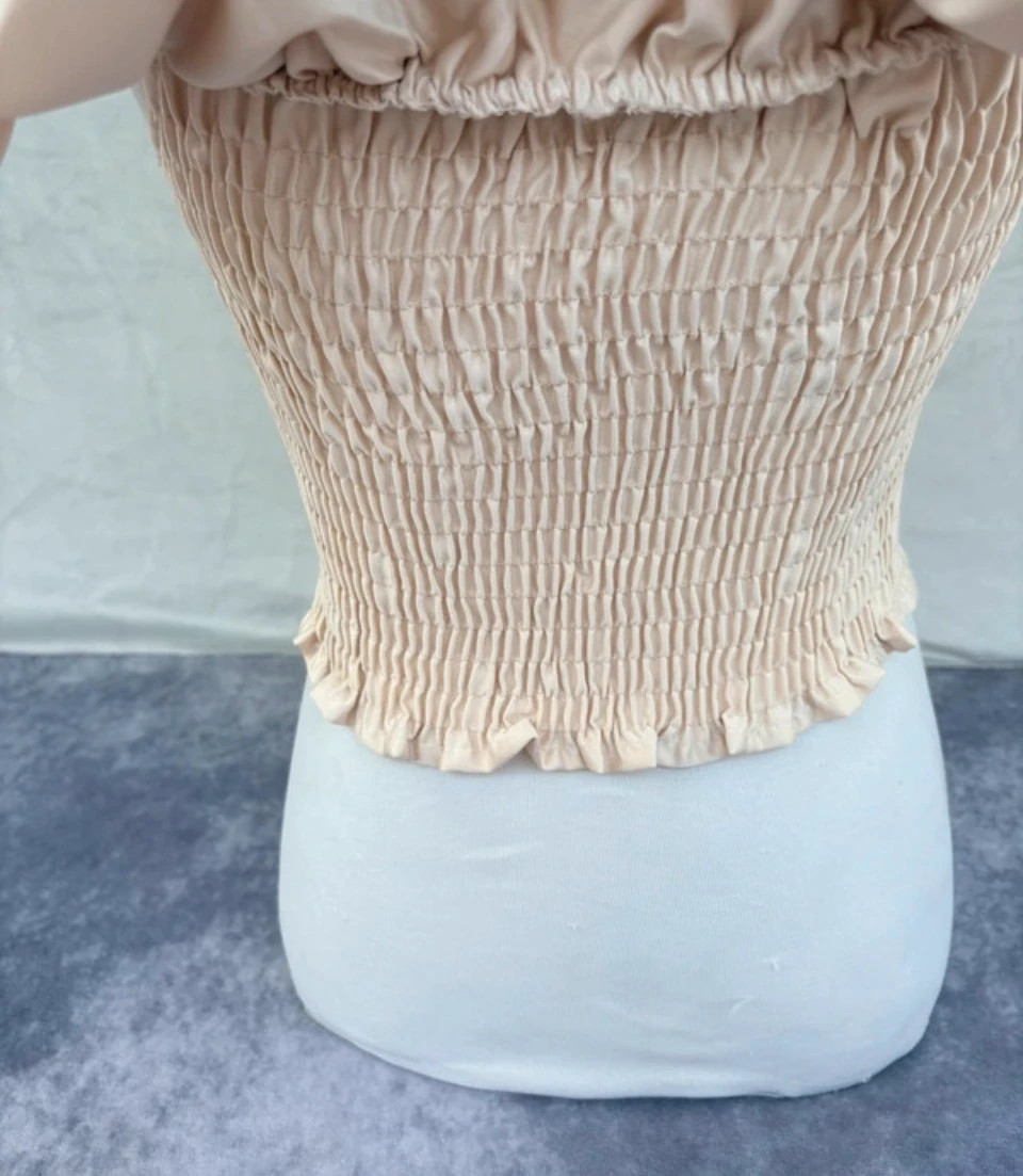 Beige Cream Corset Top Off Shoulder Ruffle Satin Blouse Elegant Party Wedding Chic Women S🌺 – Vintage Dressing – taille S / 36 / 8 5