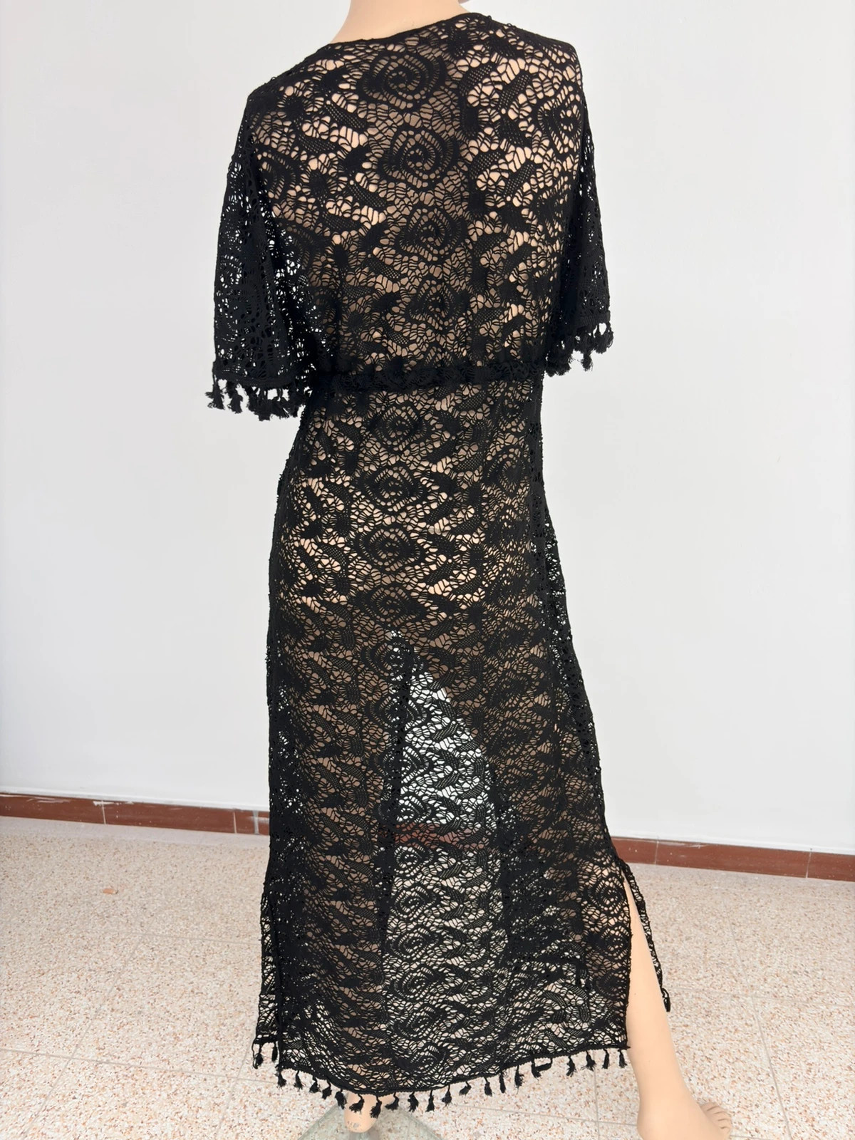 Lace Boho Long Cardigan Kimono Beach Cover Up Robe Black Size S Crochet Style Goth🌺 – Sogno D'oro – taille S / 36 / 8 5