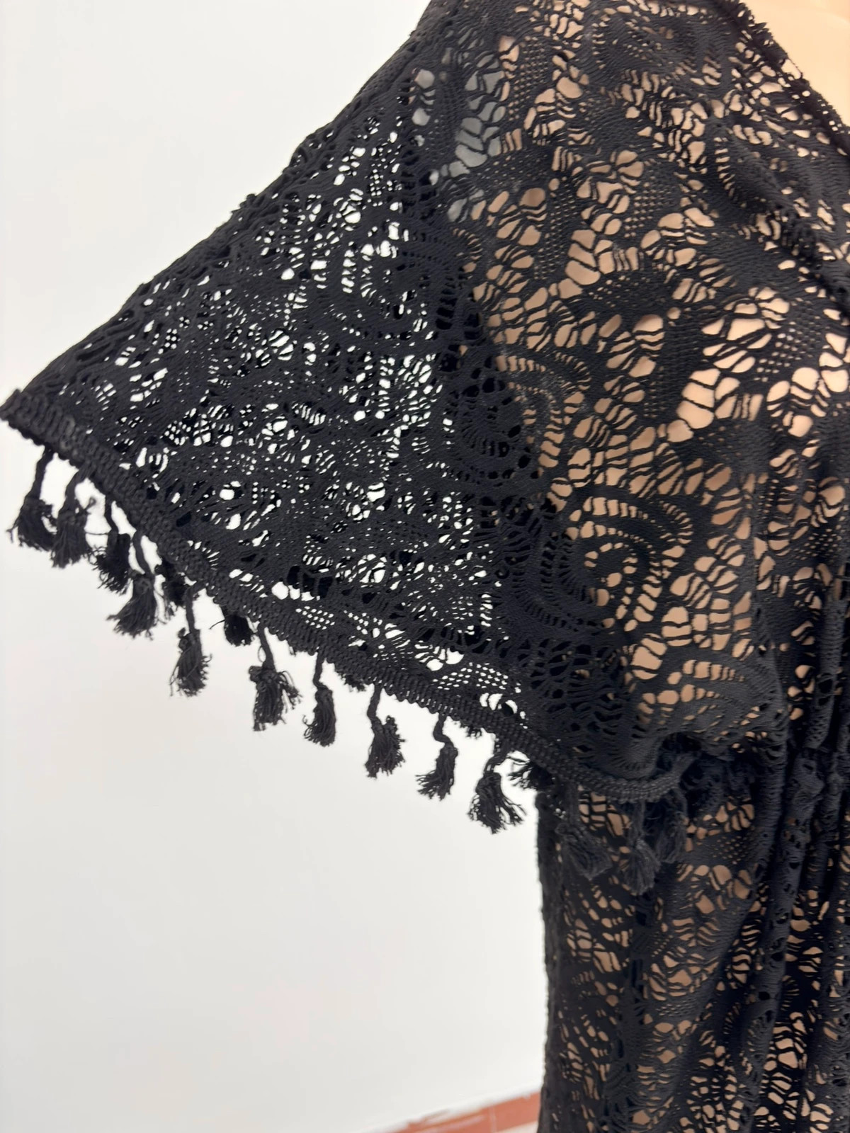 Lace Boho Long Cardigan Kimono Beach Cover Up Robe Black Size S Crochet Style Goth🌺 – Sogno D'oro – taille S / 36 / 8 4