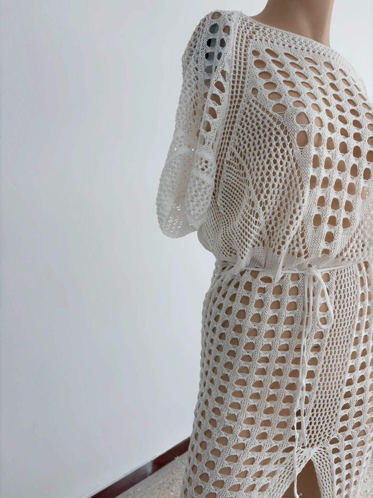 White Crochet Beach Dress Long Maxi Knit Hollow Out Summer Swim Cover Up Ibiza Festival Trendy🌺 – Vintage Dressing – taille M / 38 / 10 5