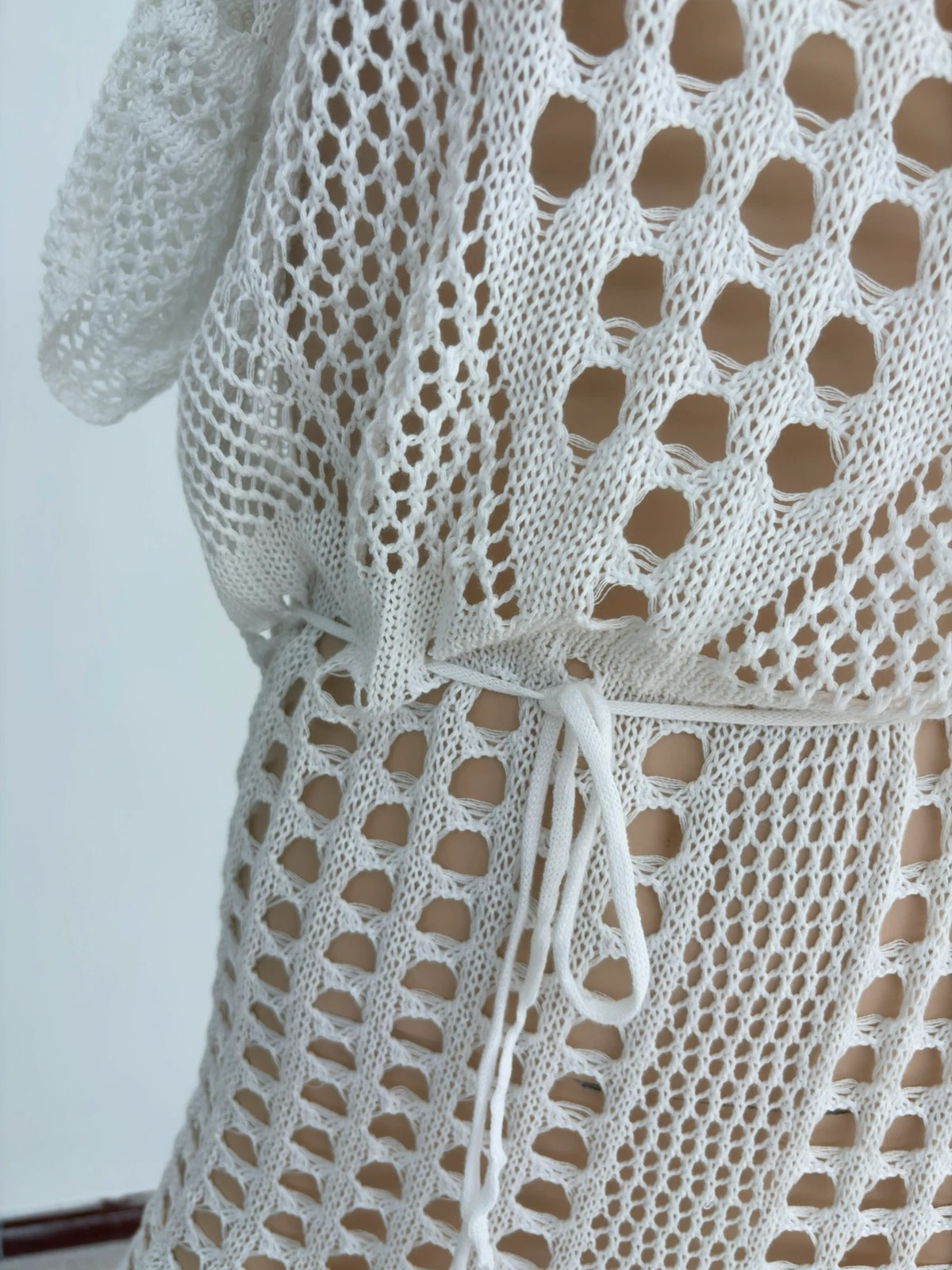 White Crochet Beach Dress Long Maxi Knit Hollow Out Summer Swim Cover Up Ibiza Festival Trendy🌺 – Vintage Dressing – taille M / 38 / 10 4