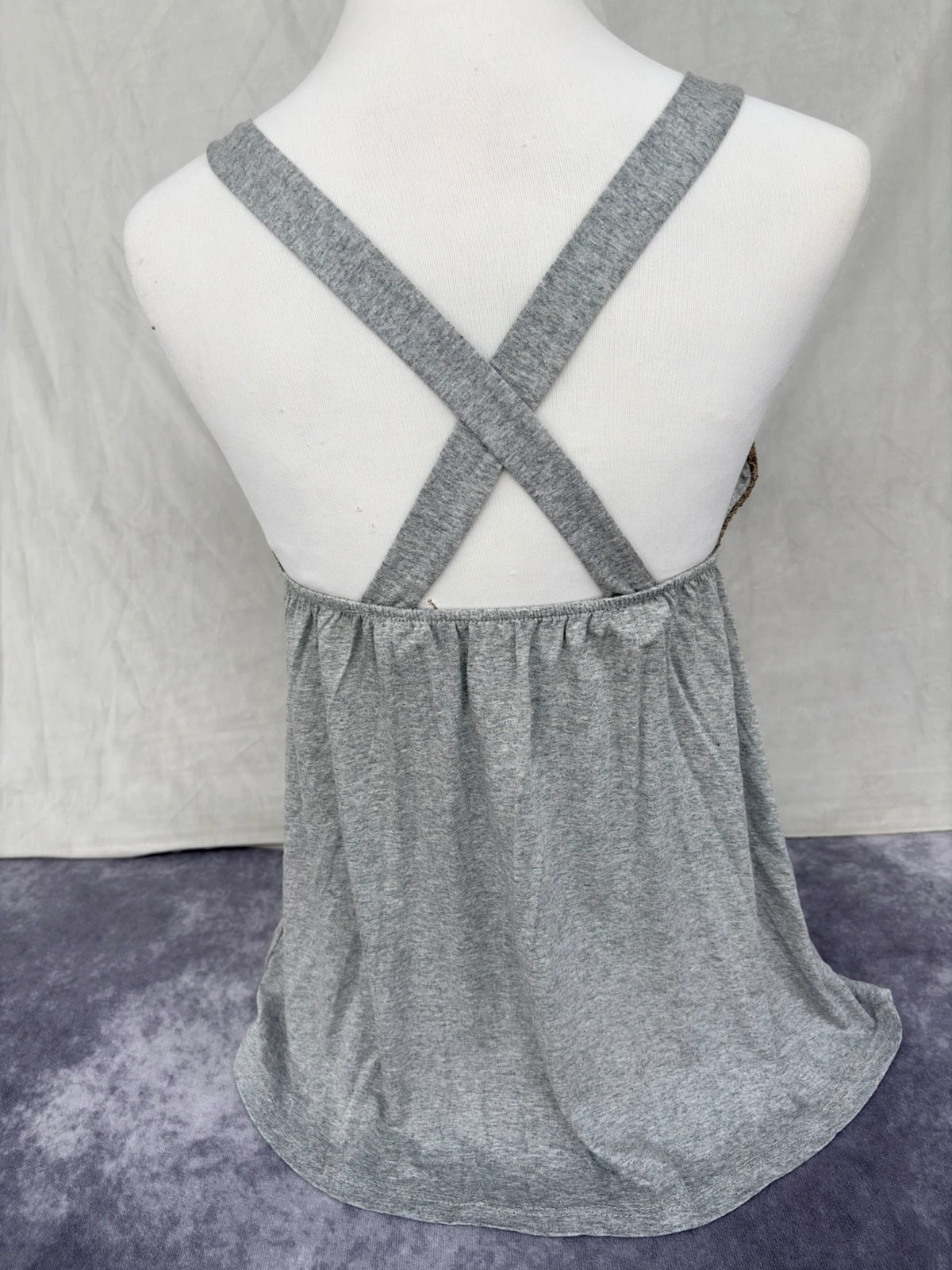 Grey Tank Top Gold Sequin Bust Cross Back Straps Shiny Blouse Party Clubwear Summer Vest Y2K🌺 – Vintage Dressing – taille Taille unique 4
