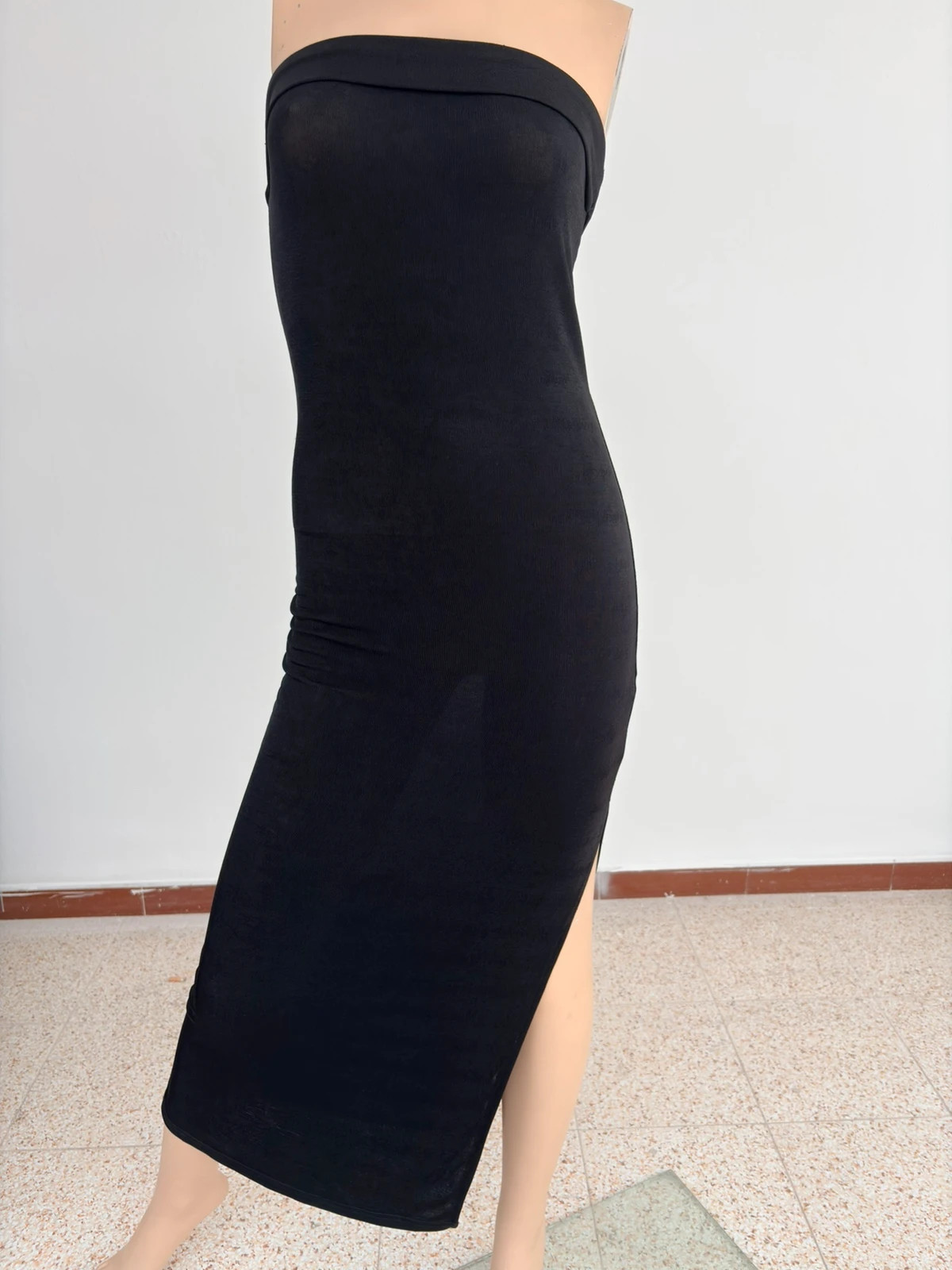 Black Strapless Maxi Dress Side Slit Tube Top Bodycon Elegant Party Night Out Basic Y2K🌺 – Vintage Dressing – taille M / 38 / 10