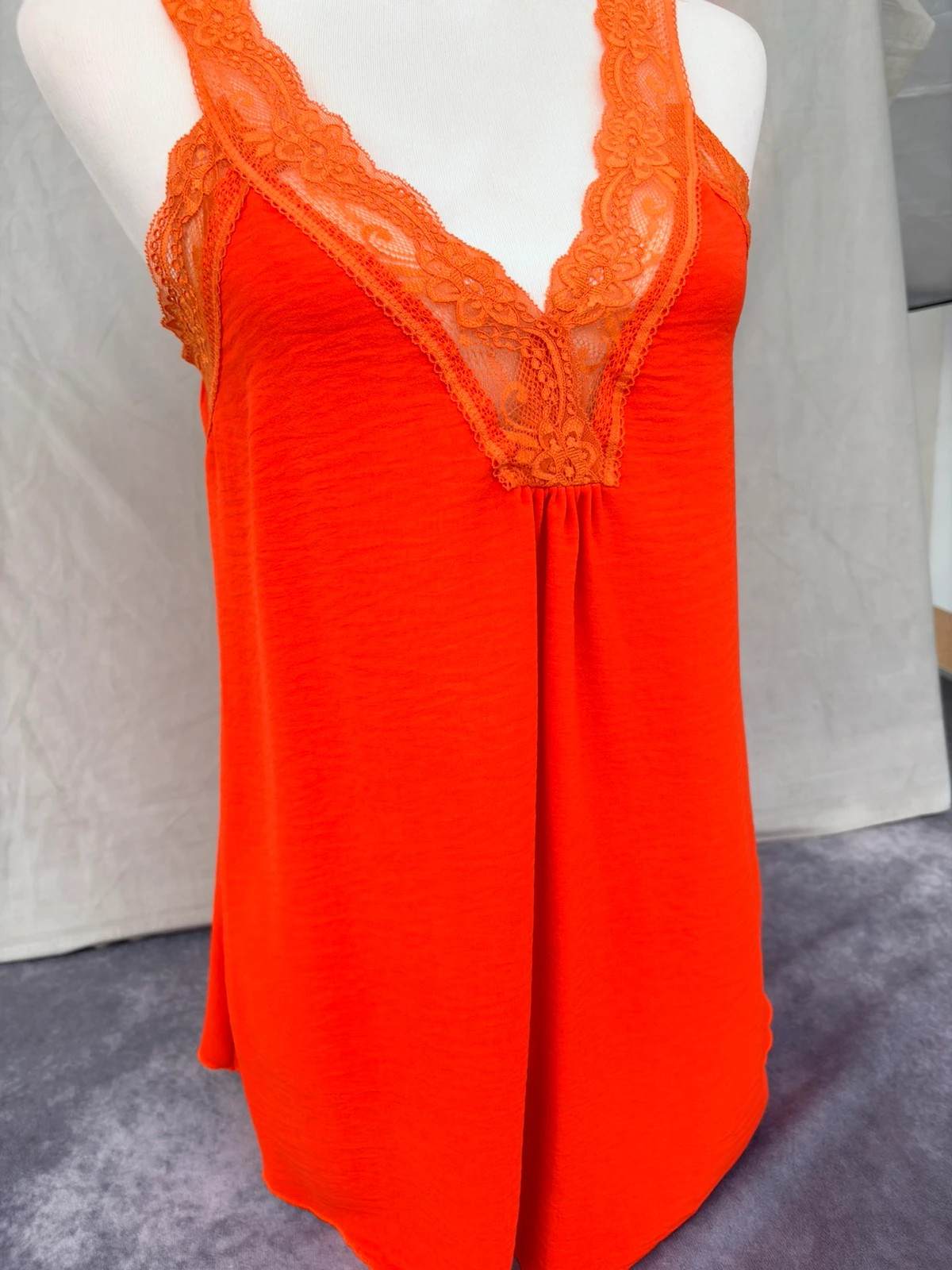Orange Lace Cami Top Textured Satin V Neck Blouse Sleeveless Summer Strappy Vest Loose Boho Y2K🌺 – Vintage Dressing – taille Taille unique 2