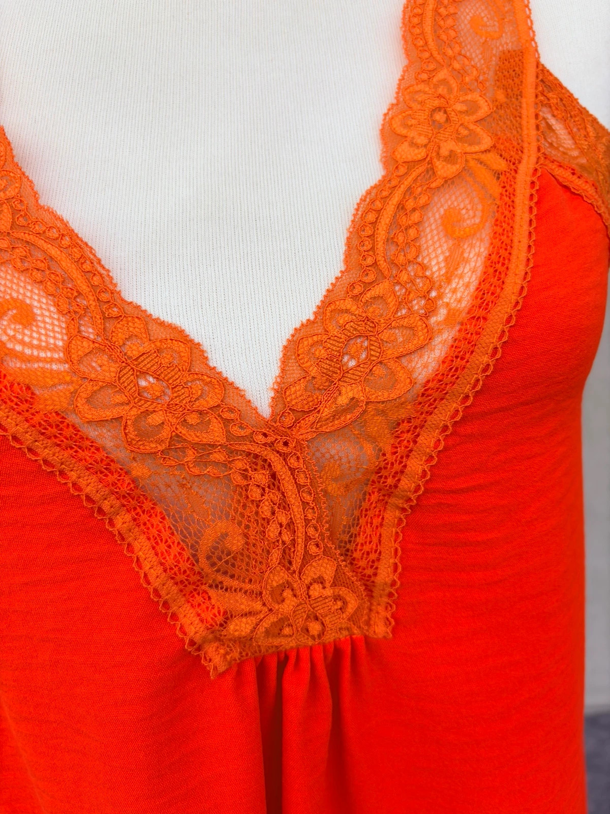Orange Lace Cami Top Textured Satin V Neck Blouse Sleeveless Summer Strappy Vest Loose Boho Y2K🌺 – Vintage Dressing – taille Taille unique 3