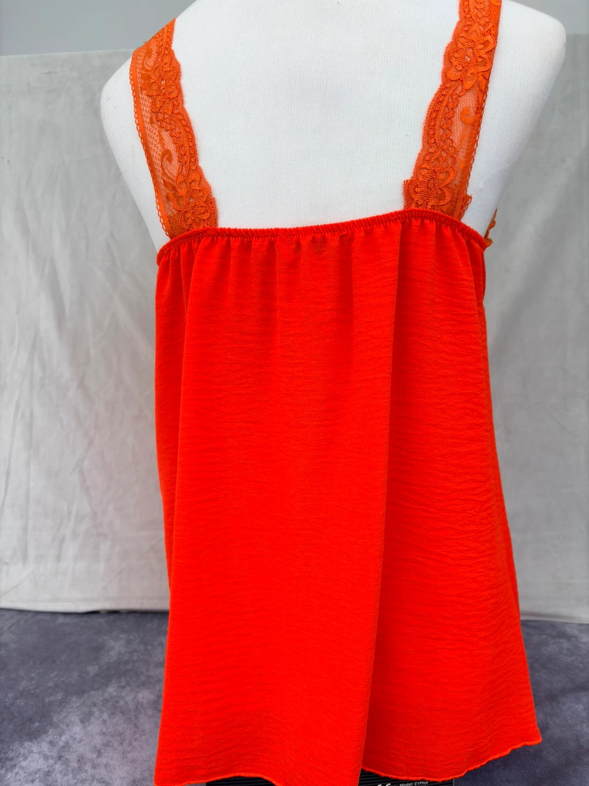 Orange Lace Cami Top Textured Satin V Neck Blouse Sleeveless Summer Strappy Vest Loose Boho Y2K🌺 – Vintage Dressing – taille Taille unique 5