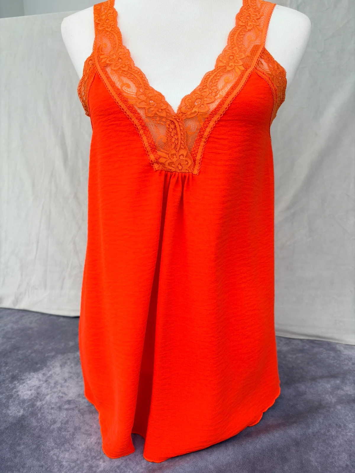 Orange Lace Cami Top Textured Satin V Neck Blouse Sleeveless Summer Strappy Vest Loose Boho Y2K🌺 – Vintage Dressing – taille Taille unique
