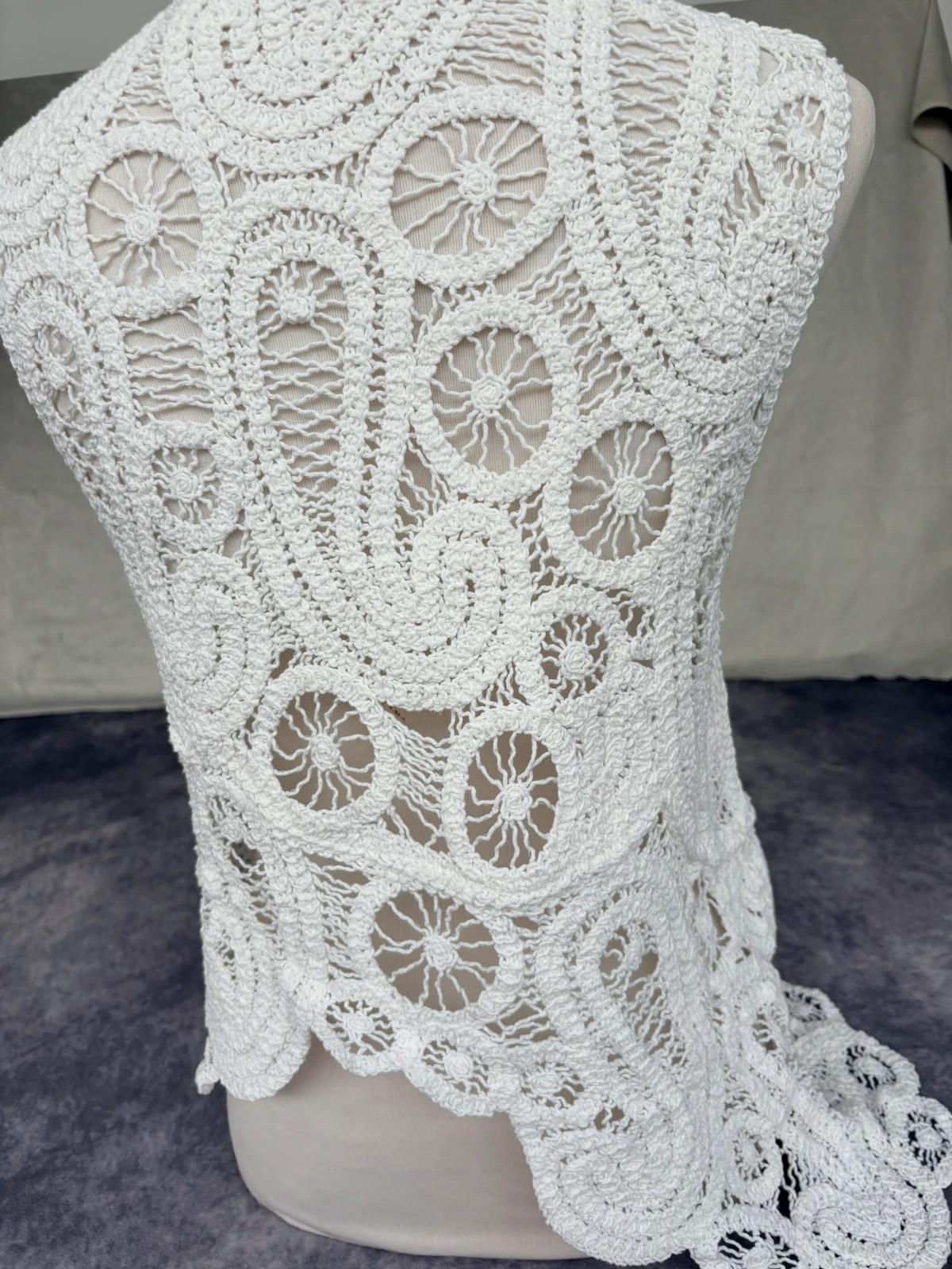 White Crochet Lace Top Sleeveless Paisley Hollow Out Blouse Summer Boho Chic Knit Vest🌺 – Vintage Dressing – taille Taille unique 5