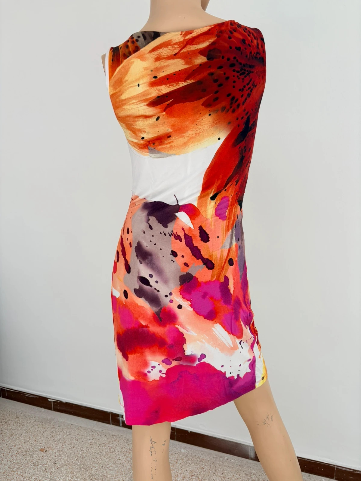 Colorful Abstract Floral Sleeveless Knot Front Asymmetrical Summer Midi Dress For Women Party🌺 – Vintage Dressing – taille M / 38 / 10 2