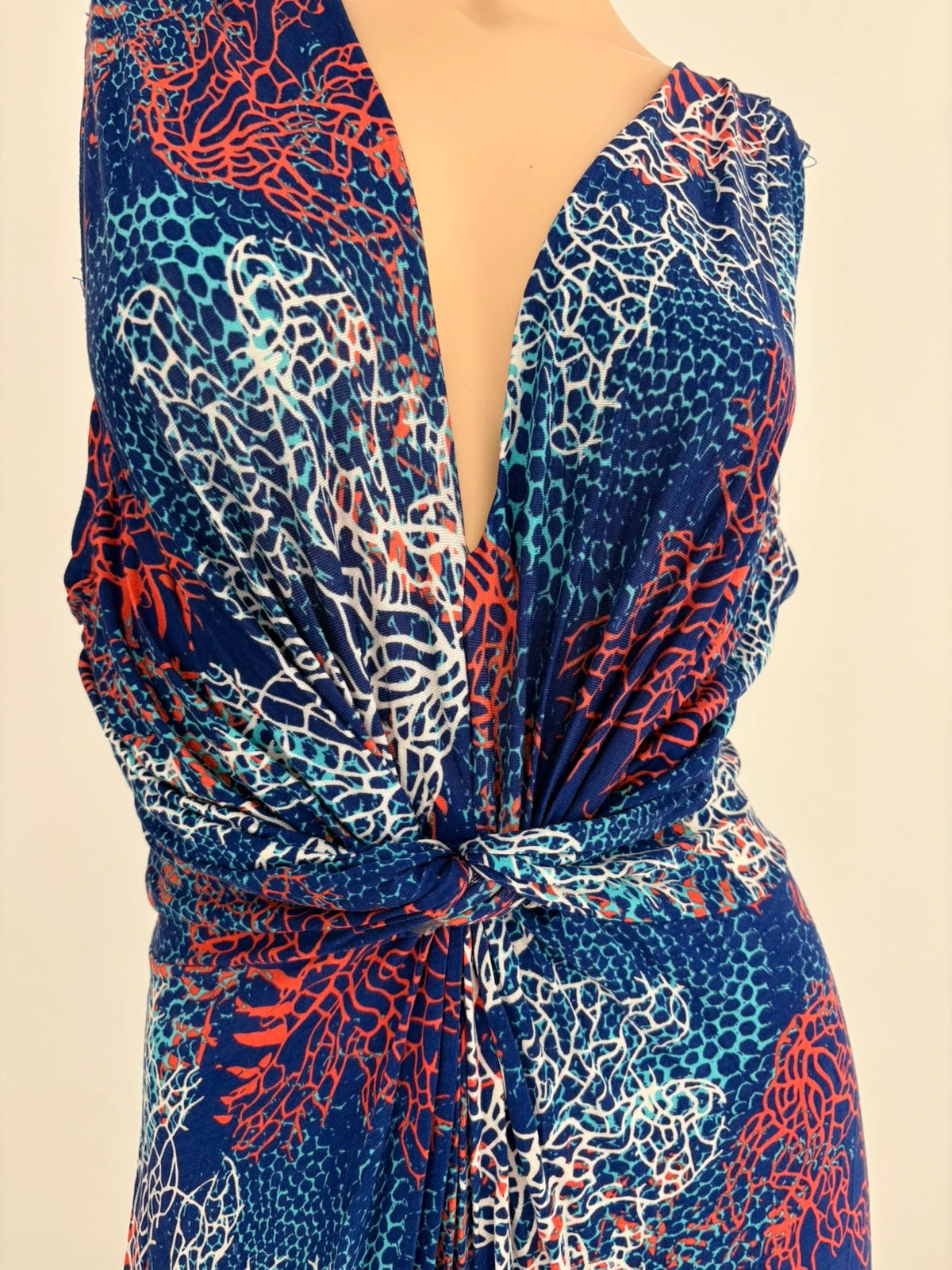 Navy Blue Coral Print Sleeveless Midi Dress with Twist Detail Front for Summer Party🌺 – Vintage Dressing – taille M / 38 / 10 2