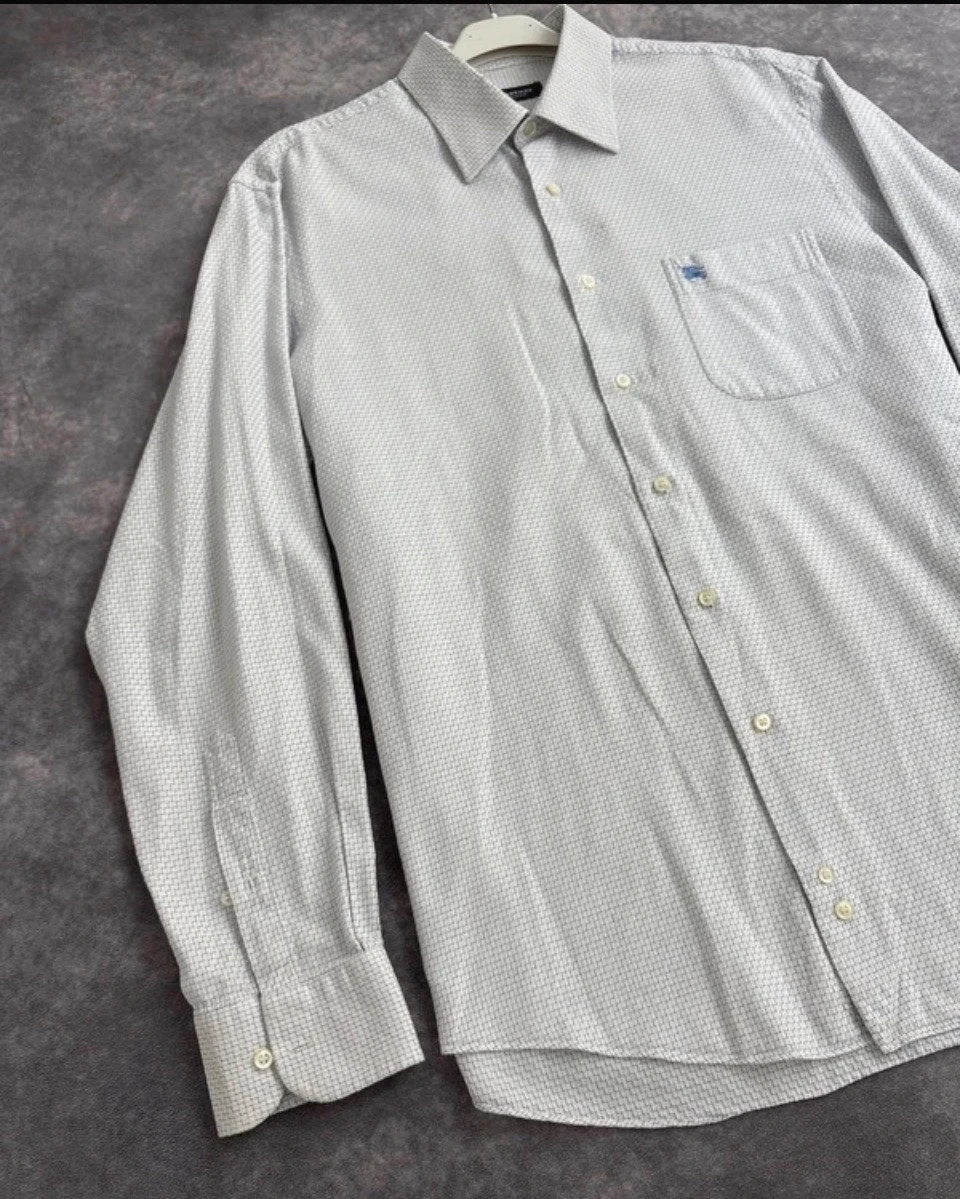 Burberry London Mens Premium Grid Pattern Casual Formal Cotton Dress Shirt Off White Blue Medium🌺 – Burberry – taille M 2