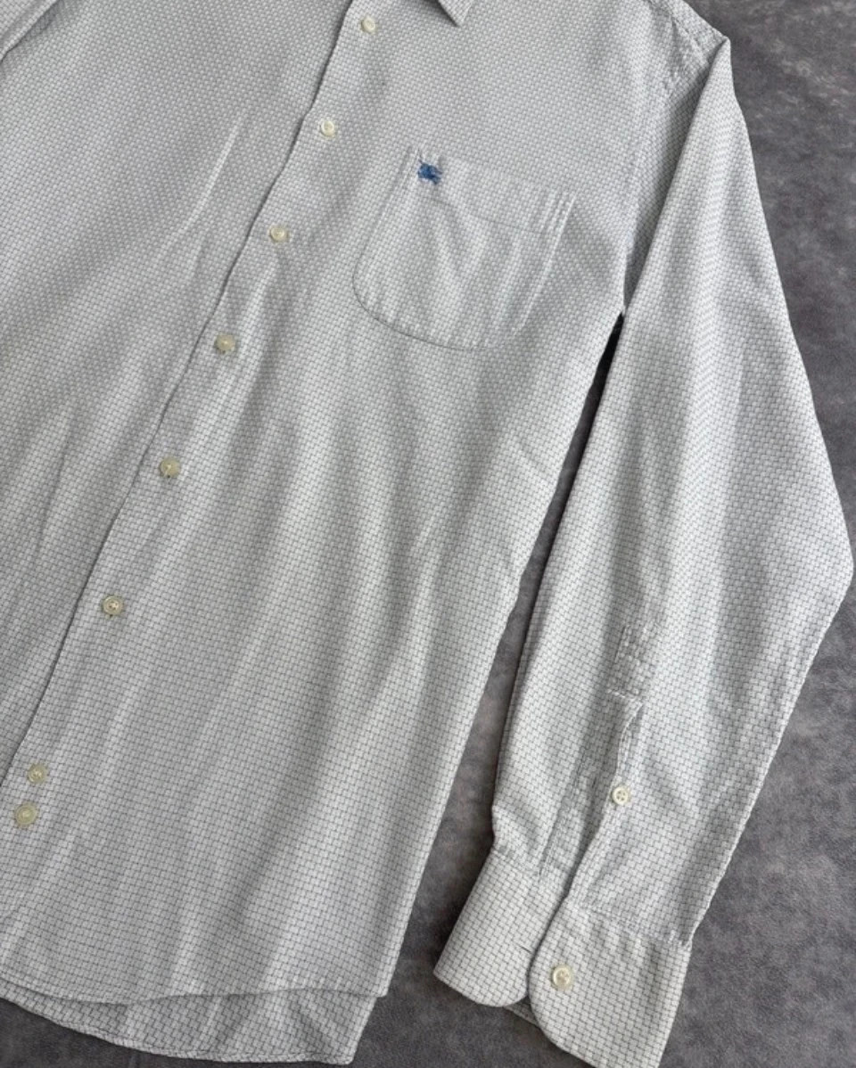 Burberry London Mens Premium Grid Pattern Casual Formal Cotton Dress Shirt Off White Blue Medium🌺 – Burberry – taille M 3
