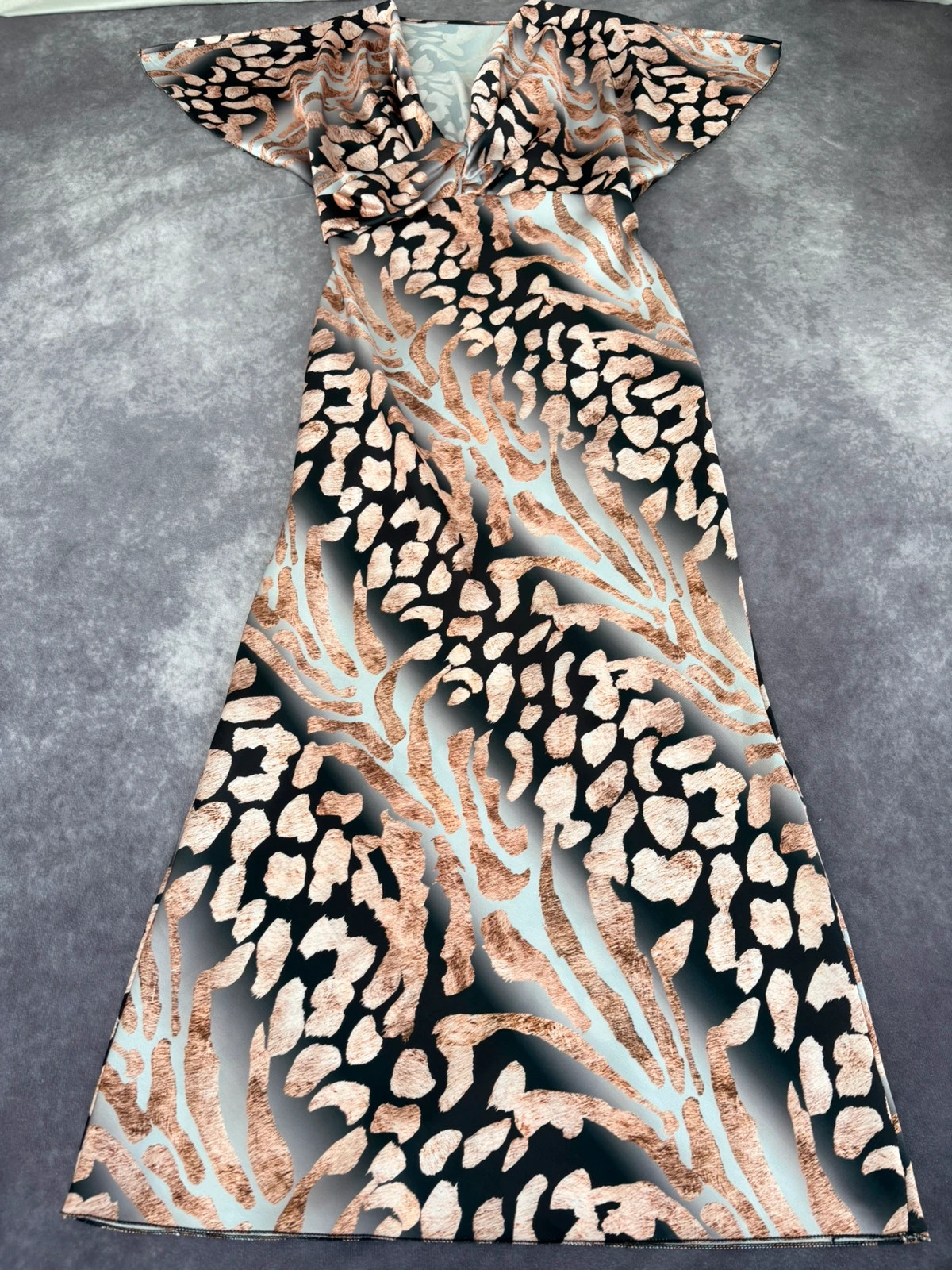 Elegant Brown Animal Print Midi Dress V Neck Twisted Front Short Sleeve Party Cocktail Evening🌺 – Vintage Dressing – taille M / 38 / 10 4
