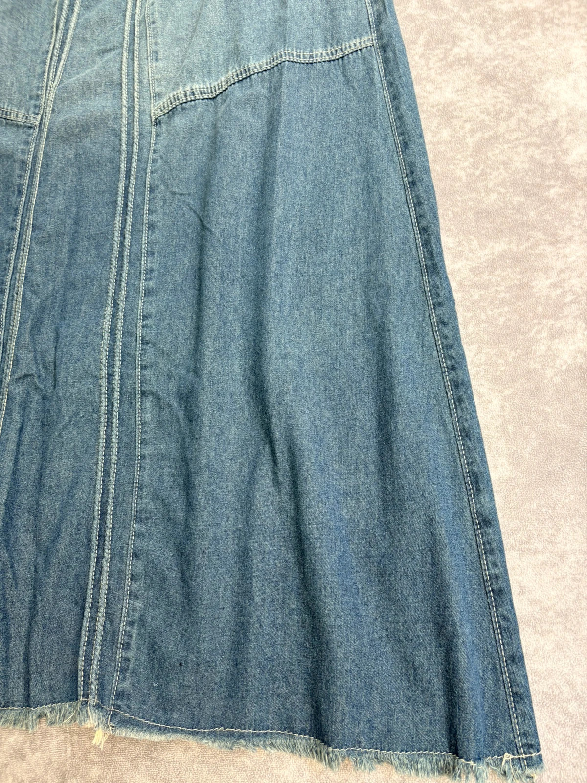 Vintage Blue Denim Maxi Skirt Elastic Waist Distressed Hem Long A Line Jean Skirts Casual Style🌺 – Vintage Dressing – taille Taille unique 3