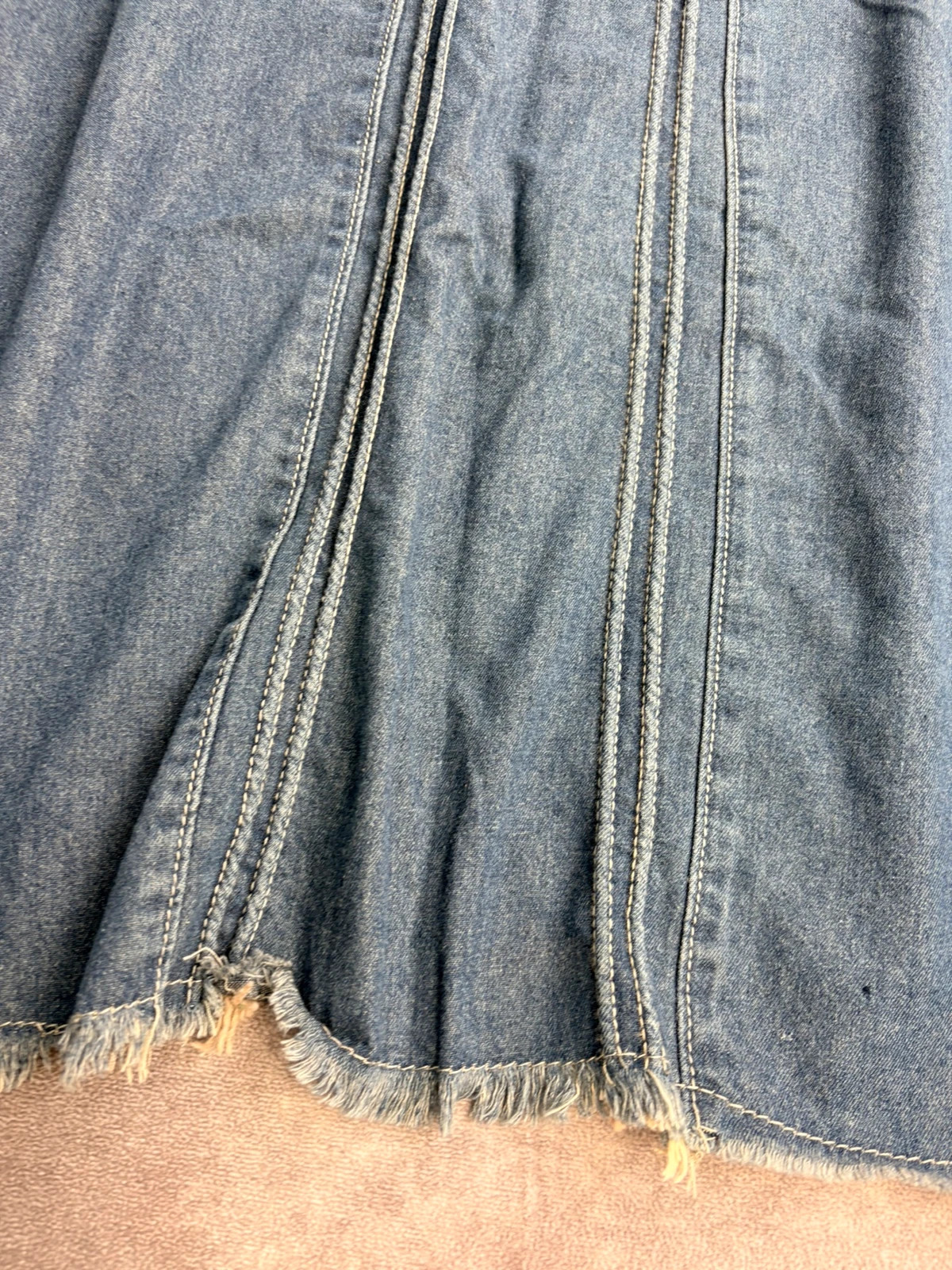 Vintage Blue Denim Maxi Skirt Elastic Waist Distressed Hem Long A Line Jean Skirts Casual Style🌺 – Vintage Dressing – taille Taille unique 4