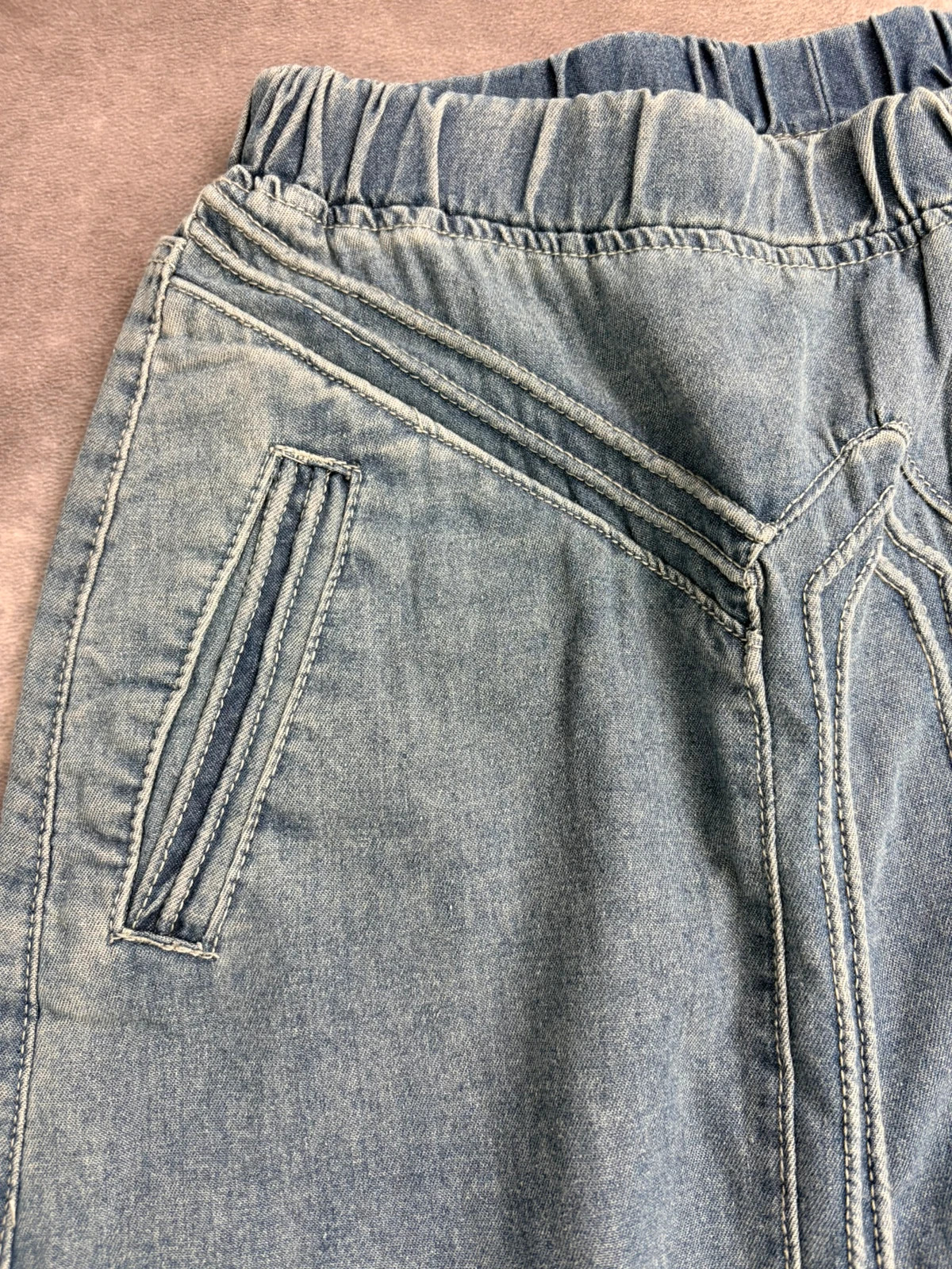 Vintage Blue Denim Maxi Skirt Elastic Waist Distressed Hem Long A Line Jean Skirts Casual Style🌺 – Vintage Dressing – taille Taille unique 5