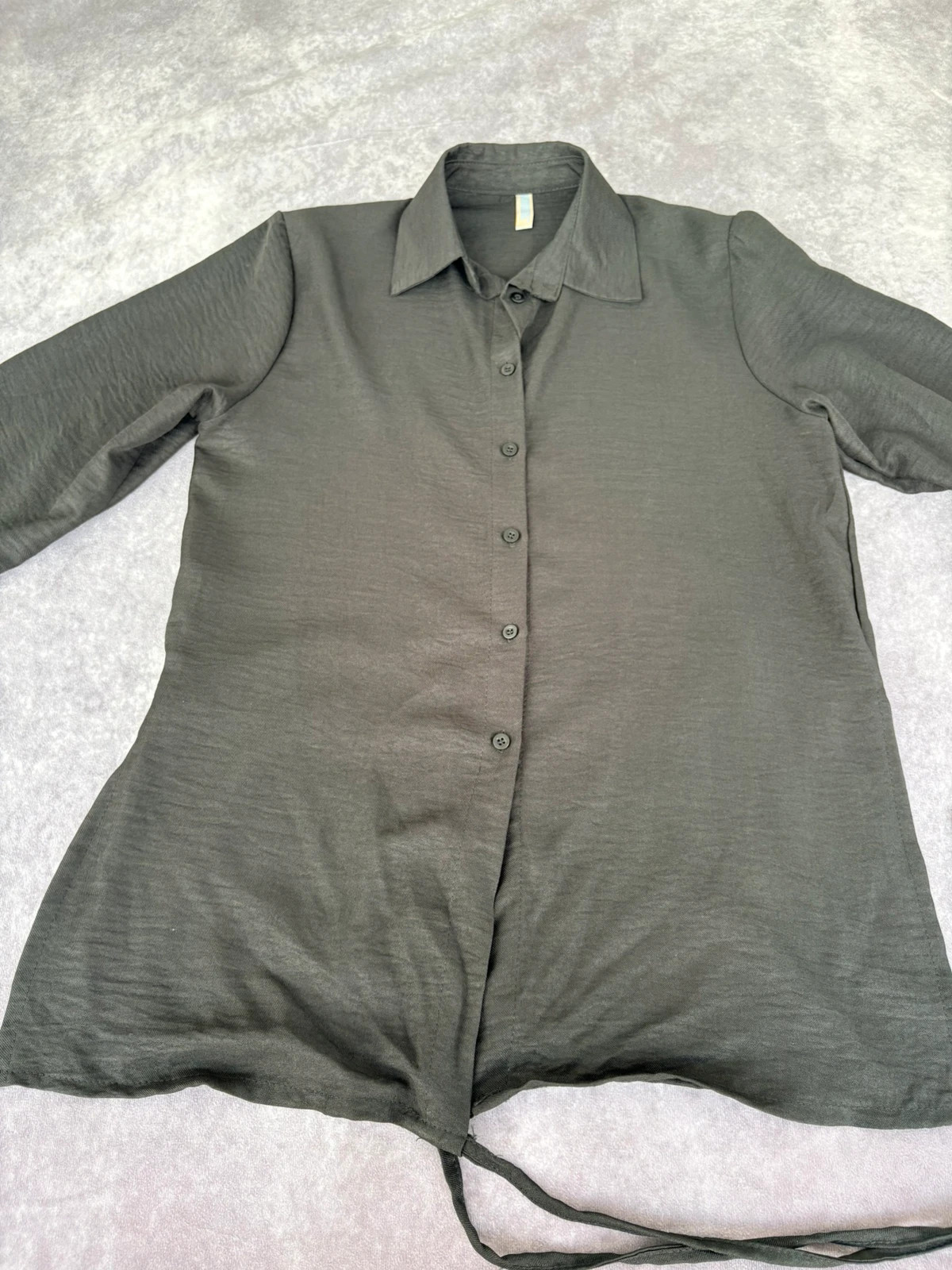 Black Button Up Shirt With Front Tie Detail Short Sleeve Textured Lightweight Blouse Top🌺 – Vintage Dressing – taille Taille unique 5