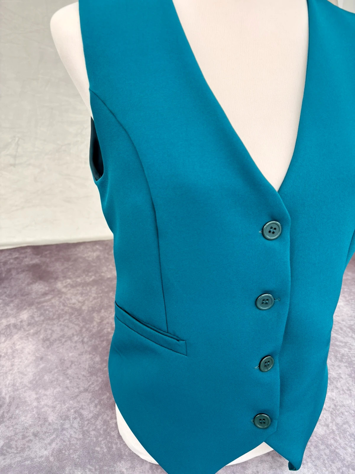 Vintage Teal Blue Sleeveless Button Up Vest Waistcoat Elegant Tailored Gilet Top Casual Outfit🌺 – Vintage Dressing – taille Taille unique 2