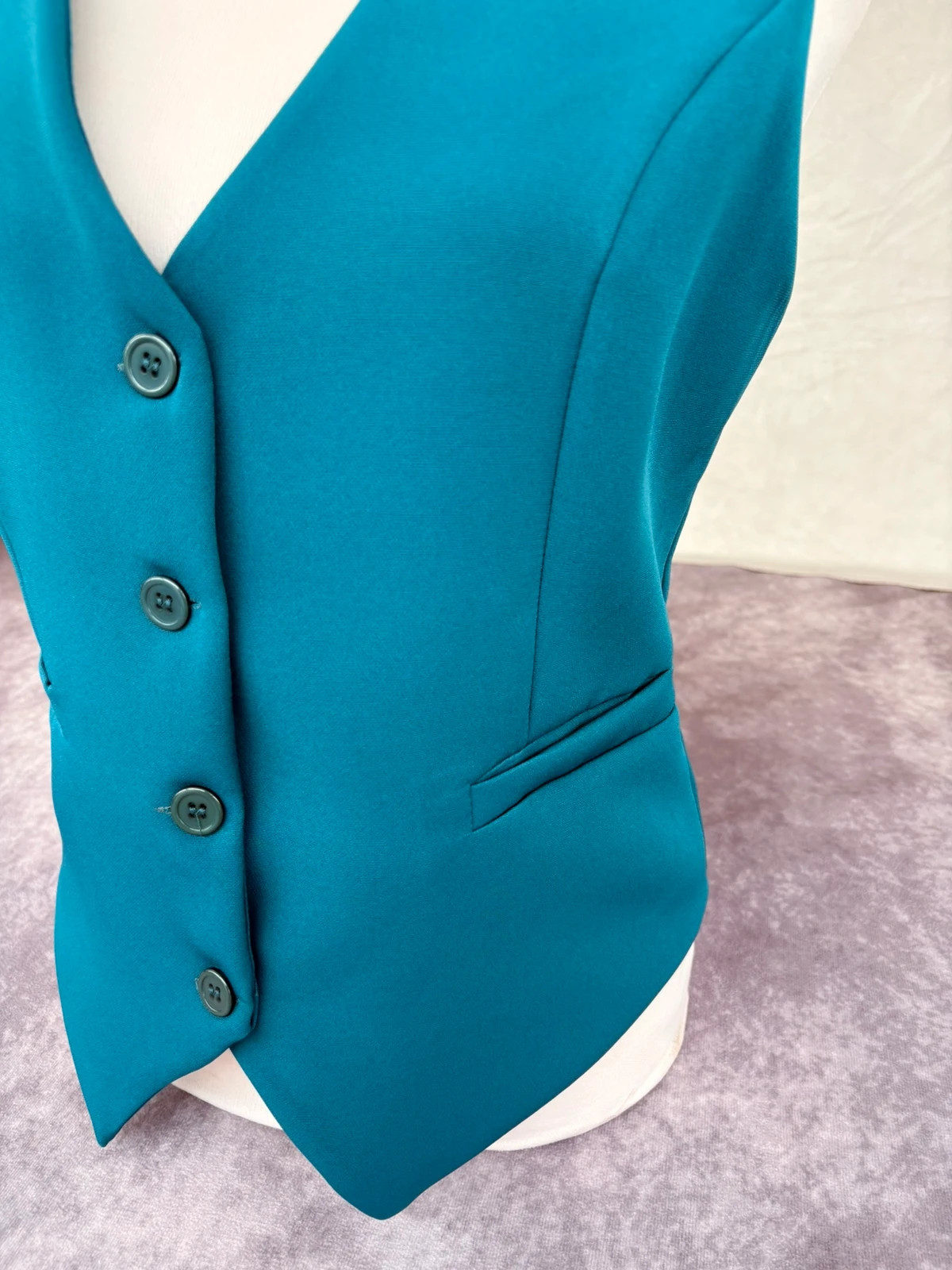 Vintage Teal Blue Sleeveless Button Up Vest Waistcoat Elegant Tailored Gilet Top Casual Outfit🌺 – Vintage Dressing – taille Taille unique 3