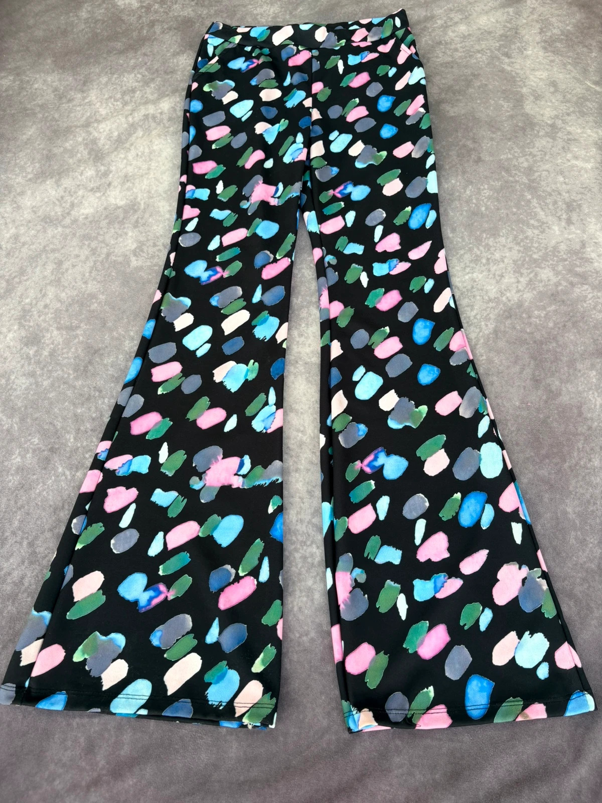Colorful Paint Brush Stroke Print Flare Trousers High Waisted Retro Patterned Bell Bottoms🌺 – Vintage Dressing – taille Taille unique