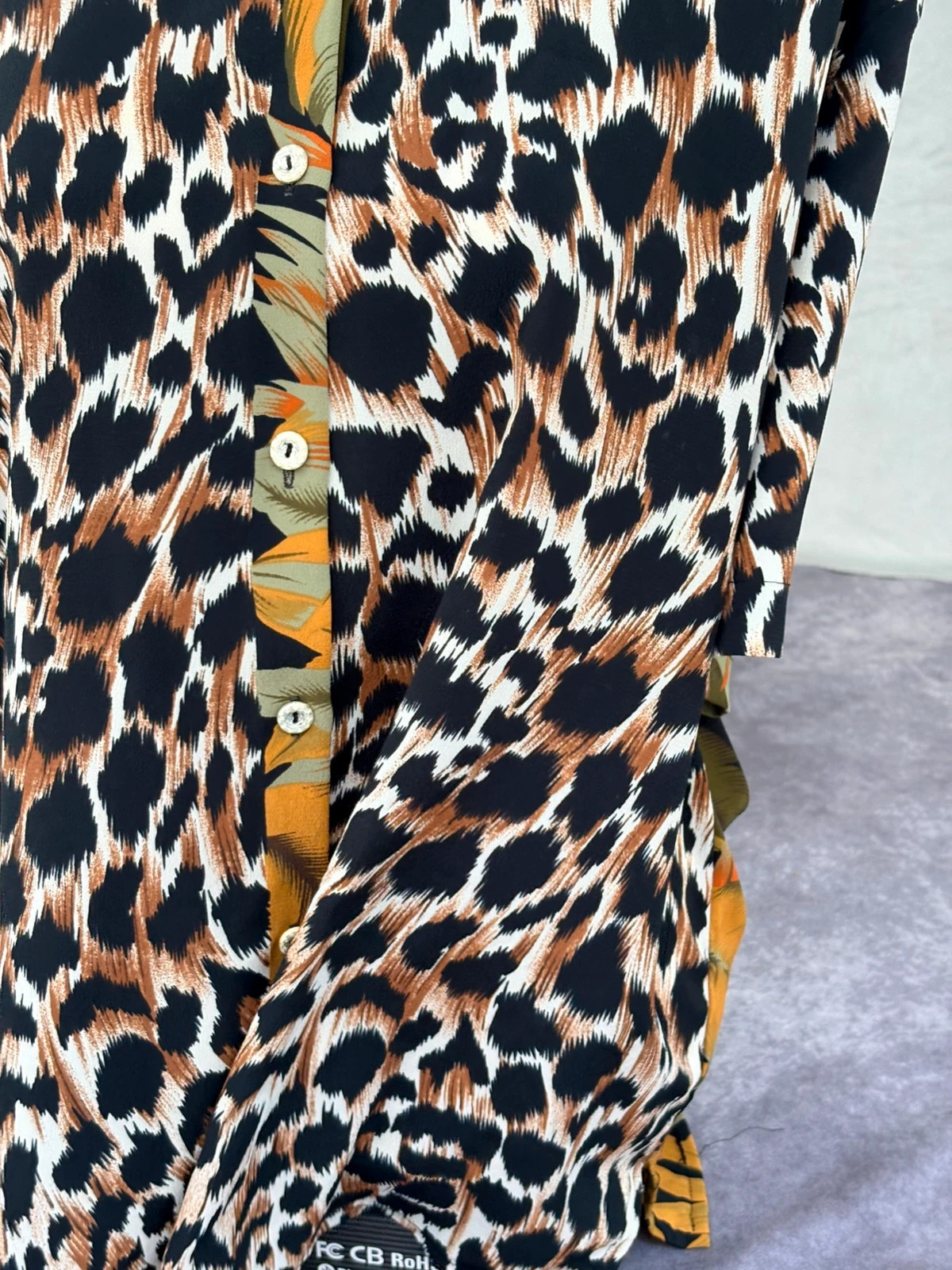 Vintage leopard print button up short sleeve shirt tropical leaf back casual oversized top🌺 – Vintage Dressing – taille Taille unique 3