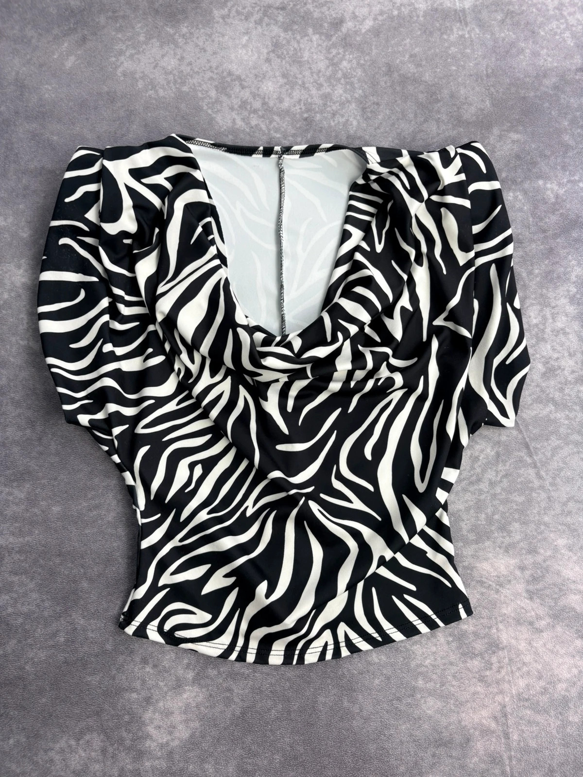 Zebra Print Cowl Neck Top Short Sleeve Elegant Blouse Casual Animal Pattern Shirt Summer Clothes🌺 – Vintage Dressing – taille Taille unique