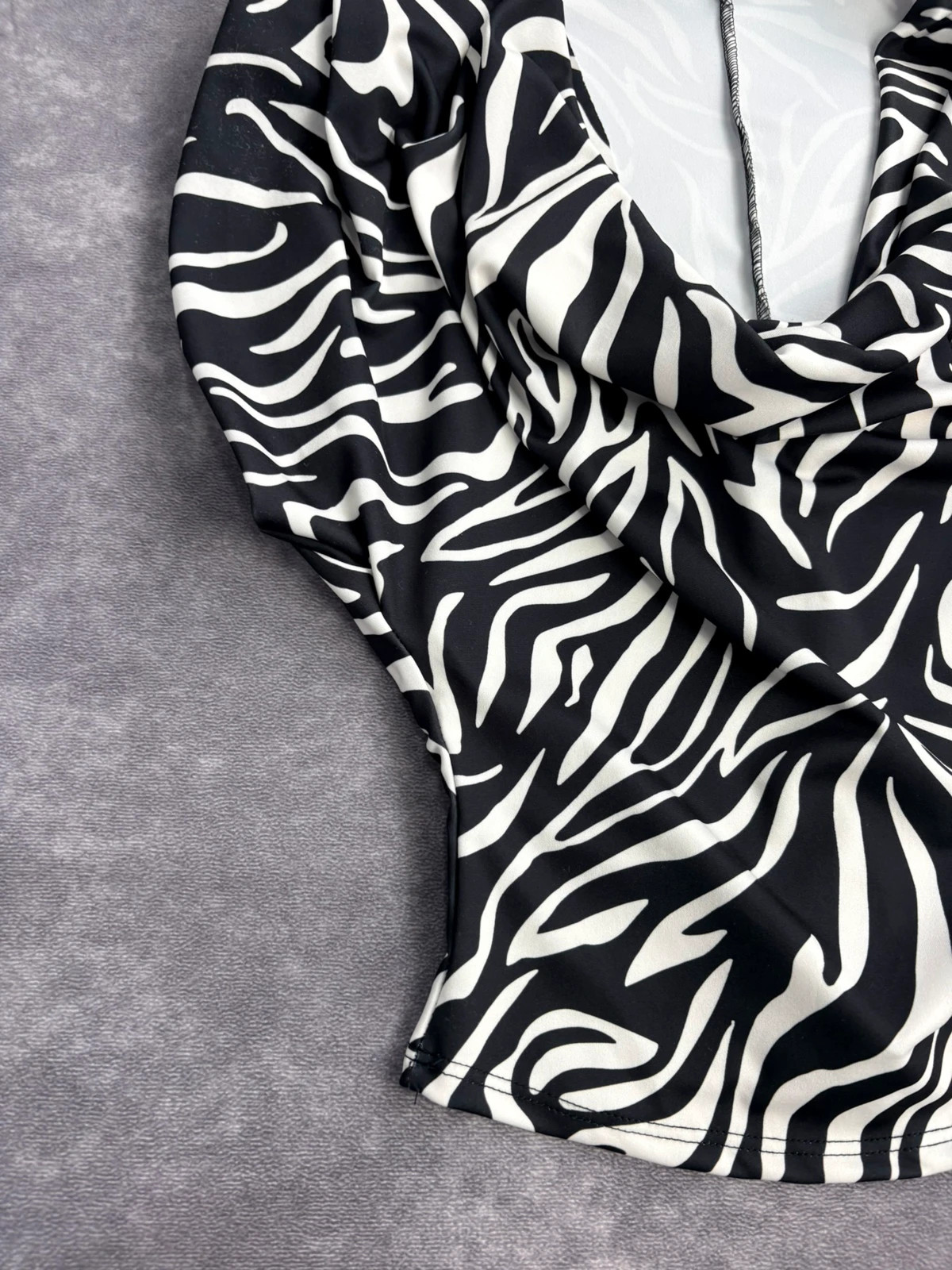 Zebra Print Cowl Neck Top Short Sleeve Elegant Blouse Casual Animal Pattern Shirt Summer Clothes🌺 – Vintage Dressing – taille Taille unique 2