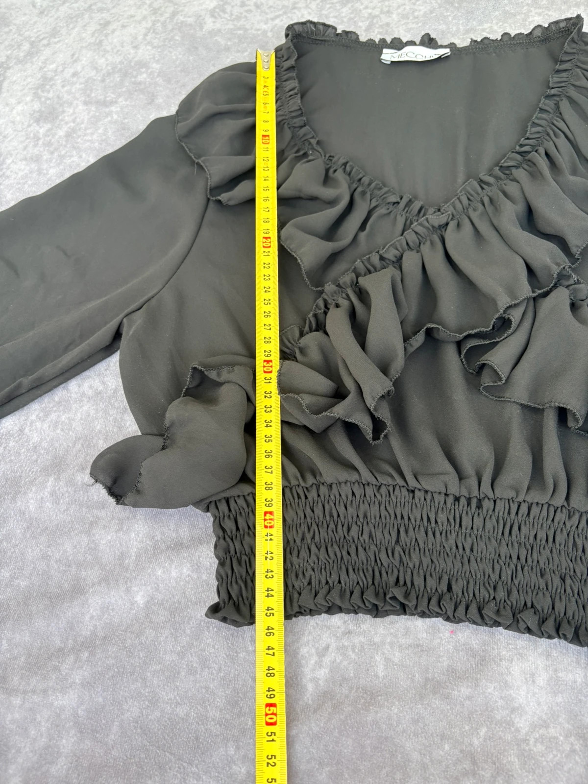 Chic Black Long Sleeve Blouse Ruffled V Neck Crop Top Smocked Waist Party Boho Style 🌺 – Vintage Dressing – taille Taille unique 5