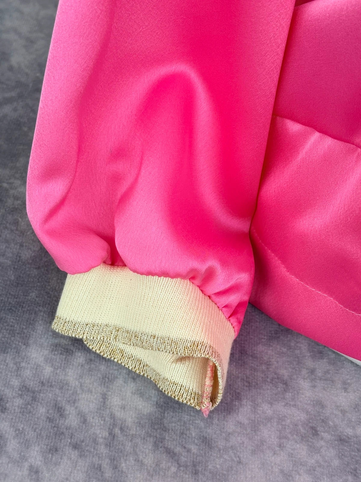Vibrant Pink Satin Bomber Jacket Shiny Zip Up Long Sleeve Outerwear Sporty Casual Coat Top🌺 – Vintage Dressing – taille Taille unique 3